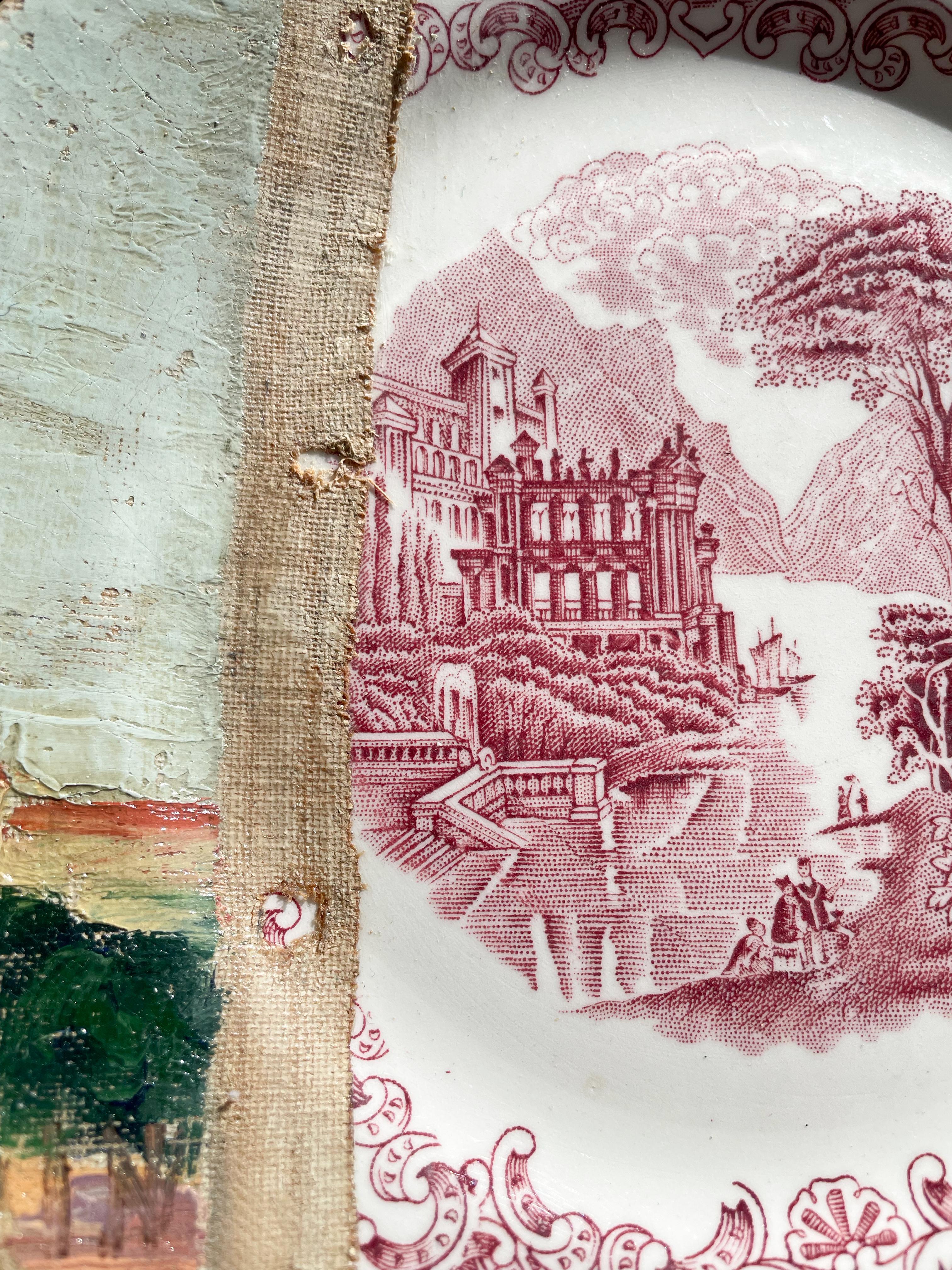 Wall Art Installation: Ceramic Plates/Oil on Canvas - 