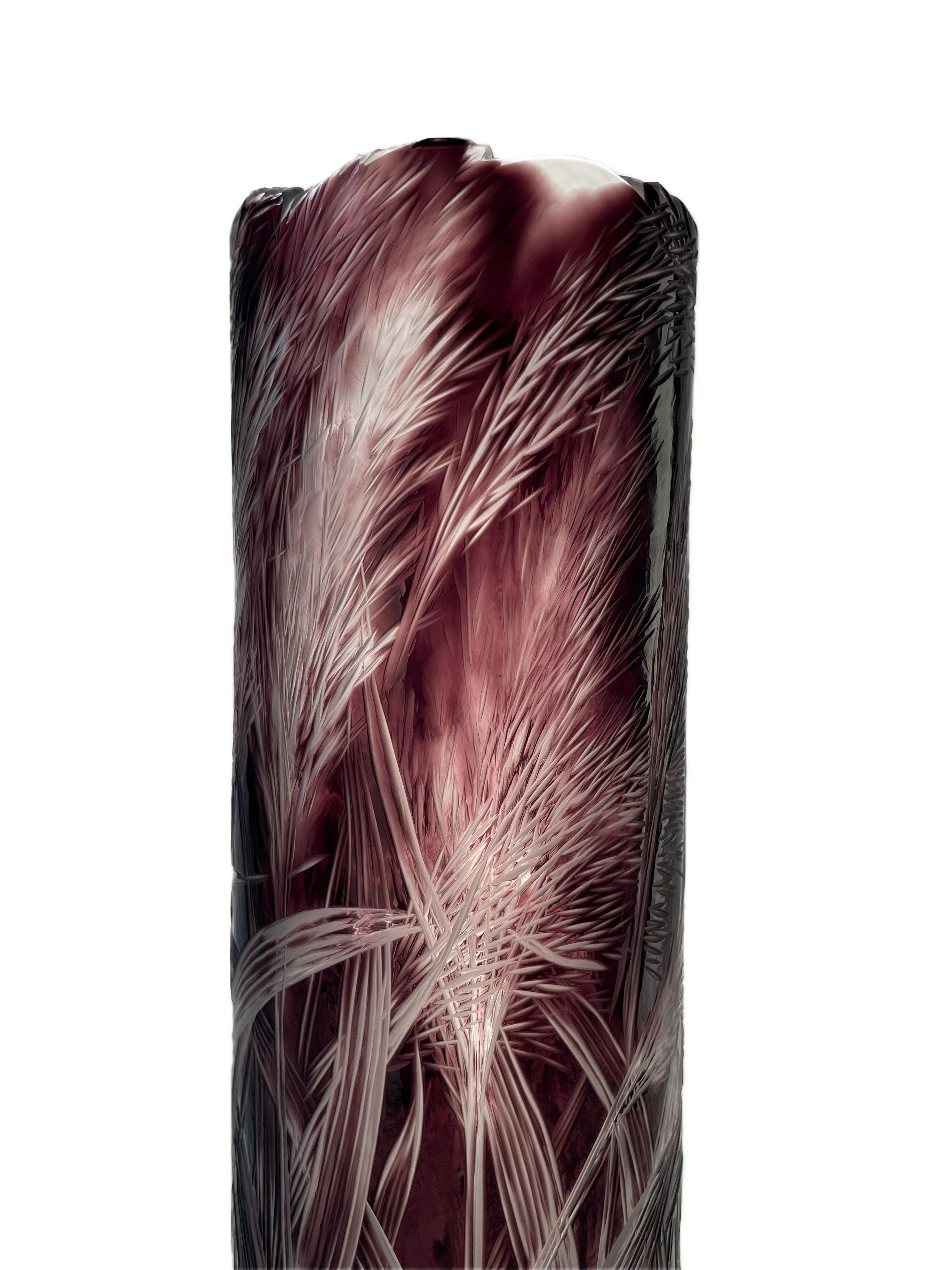 „The Reeds“, geschichtetes mundgeblasenes Glas, handgraviertes organisches Motiv (Graviert) im Angebot