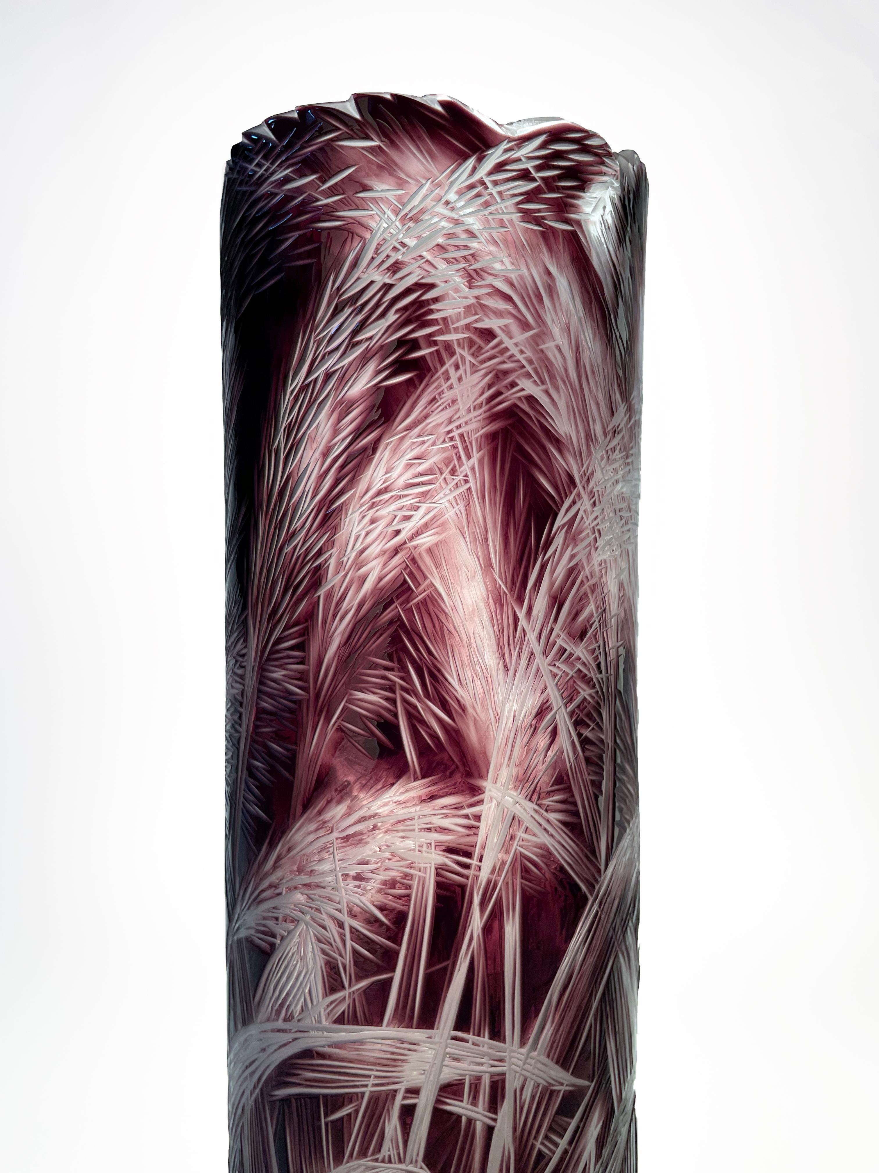 „The Reeds“, geschichtetes mundgeblasenes Glas, handgraviertes organisches Motiv im Zustand „Hervorragend“ im Angebot in NOVÝ BOR, CZ