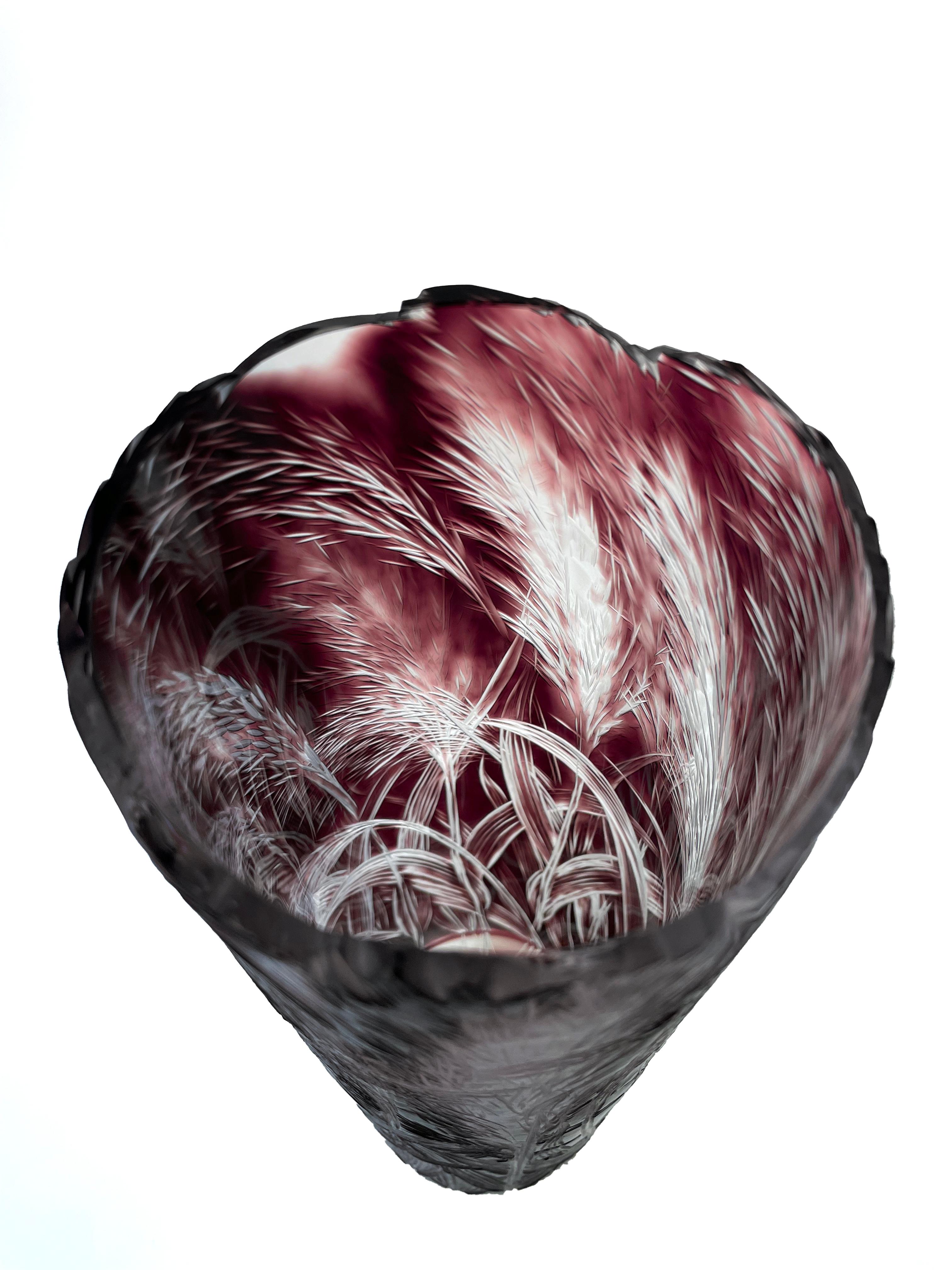 „The Reeds“, geschichtetes mundgeblasenes Glas, handgraviertes organisches Motiv (Glaskunst) im Angebot