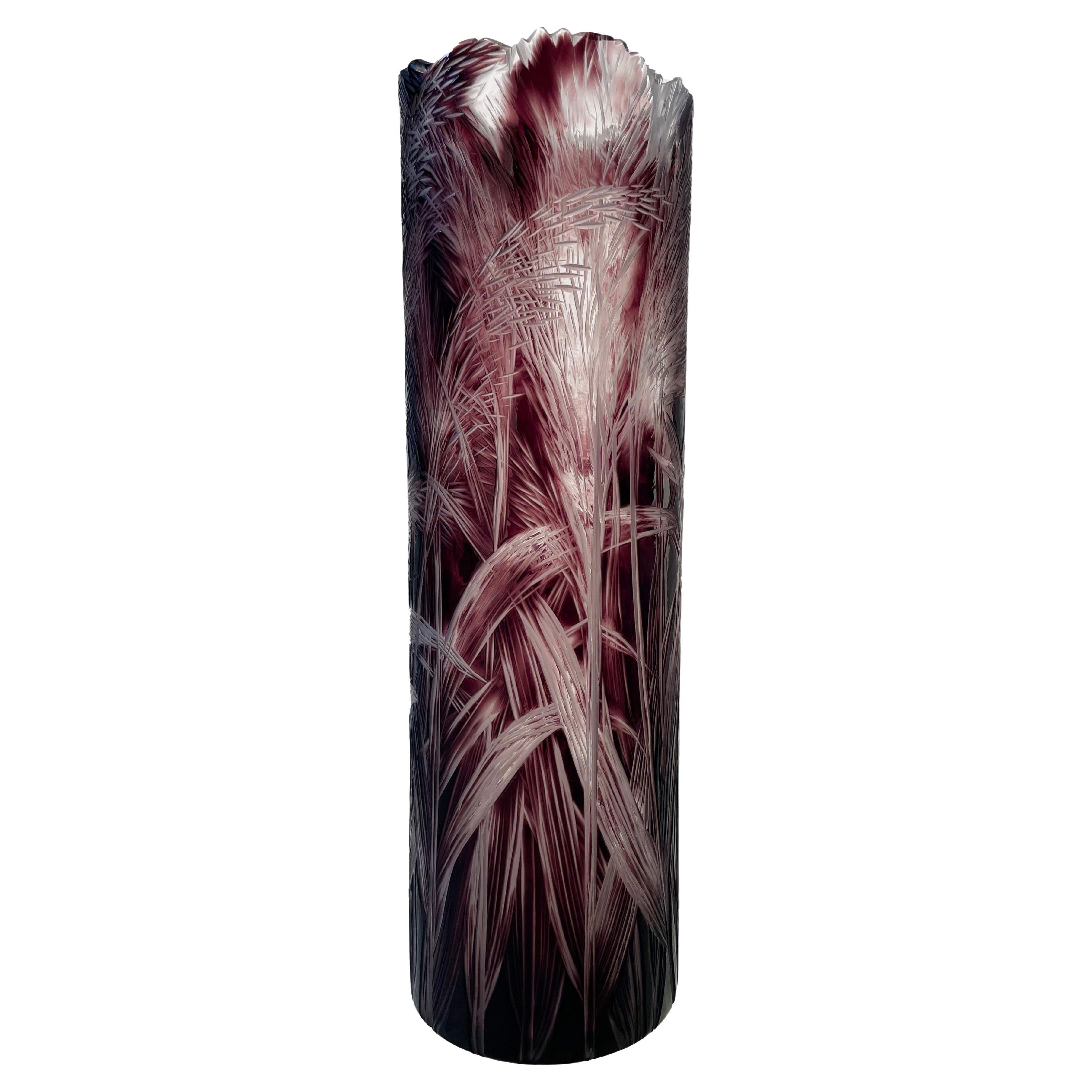 „The Reeds“, geschichtetes mundgeblasenes Glas, handgraviertes organisches Motiv im Angebot