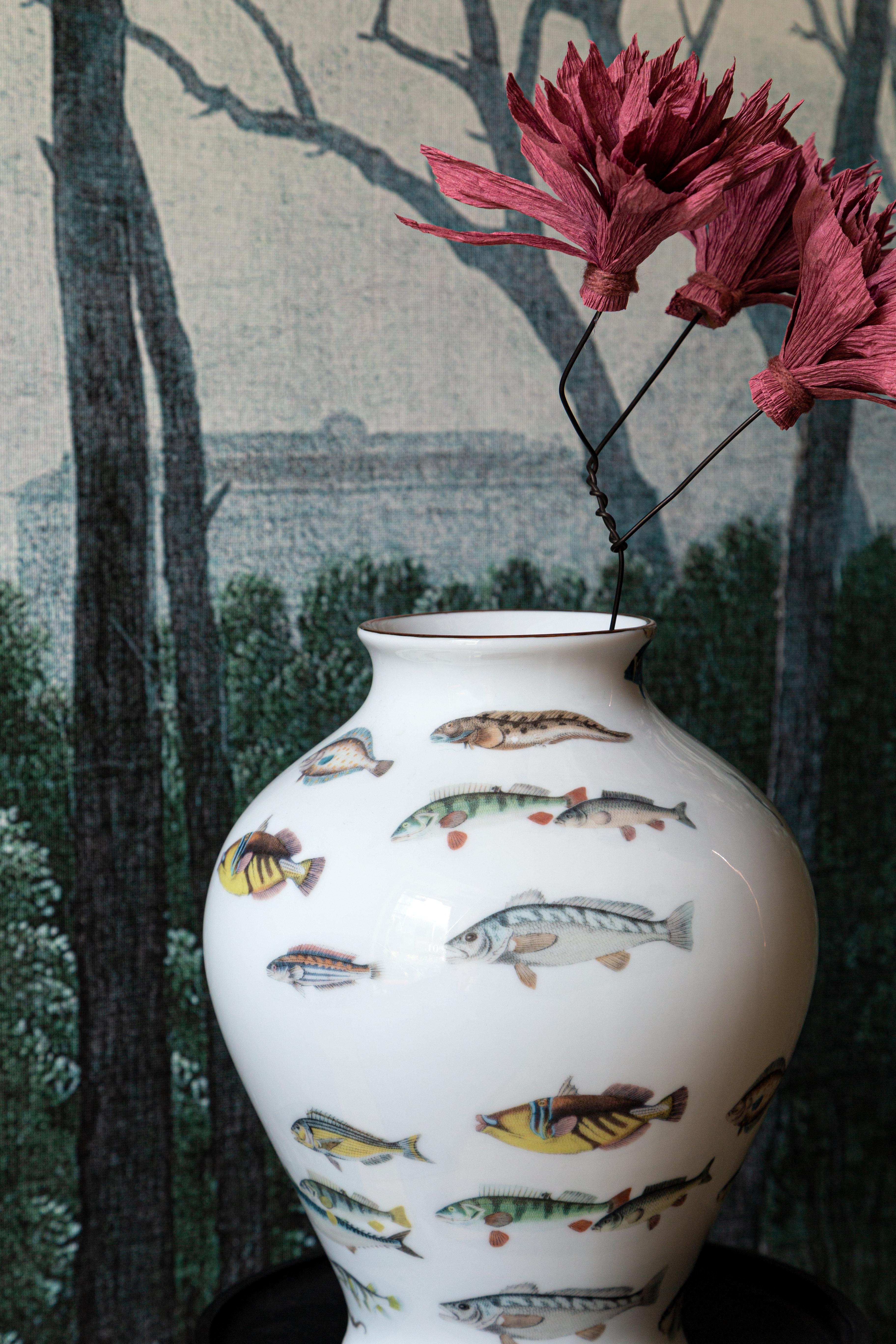 Italian Reef, Contemporary Porcelain Vase with Decorative Design by Vito Nesta For Sale