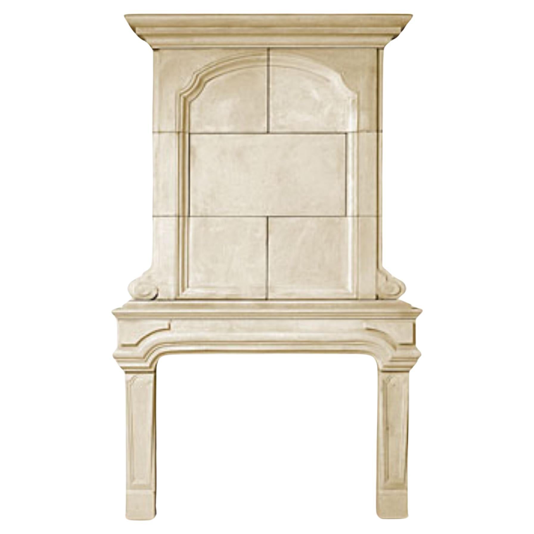 The Regency: A Classically-Inspired English Stone Fireplace with Overmantel  For Sale