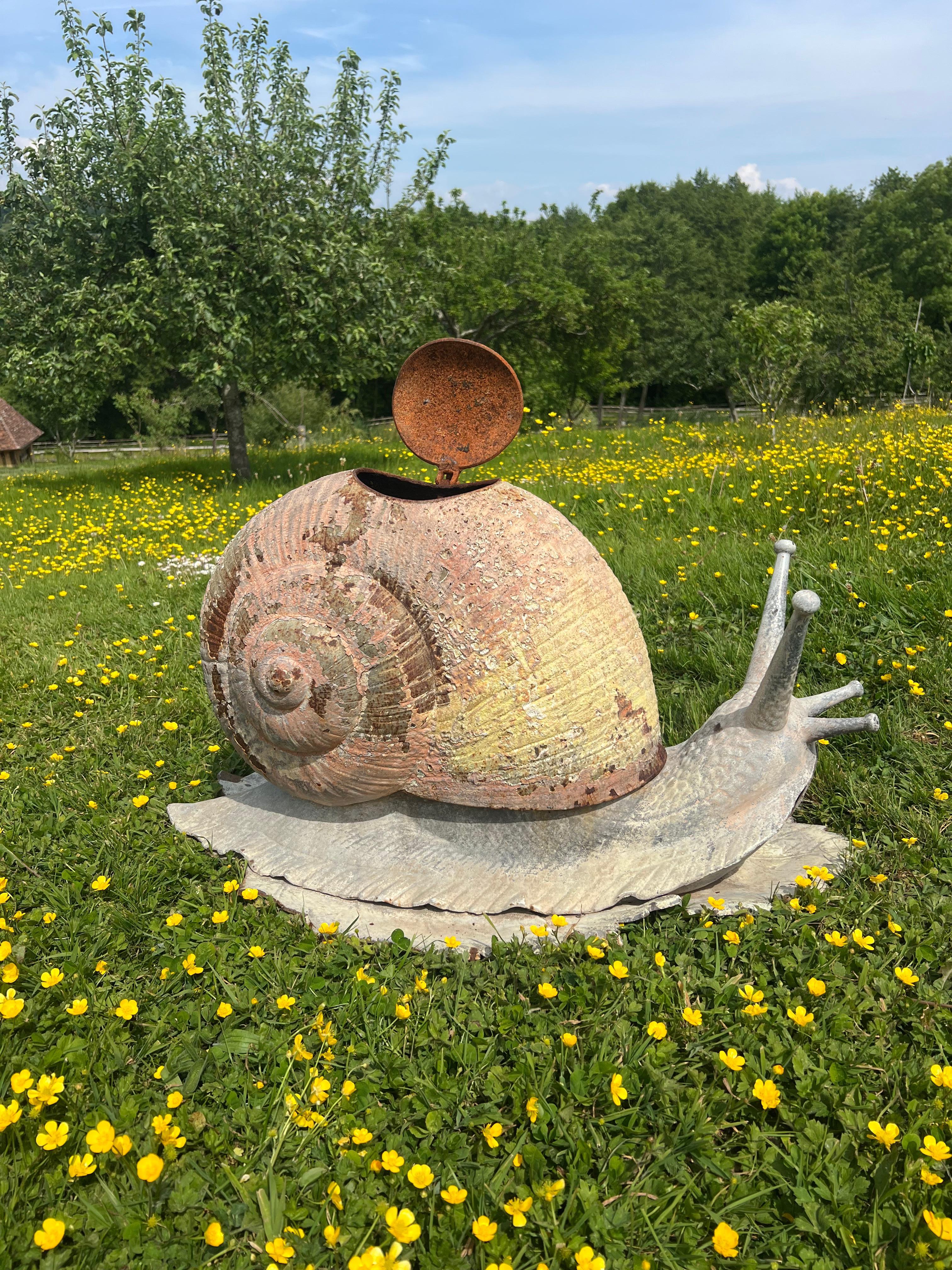 Cast “The Reims Snail” by Alfred Lefebvre (1845–1916), a enameled cast iron stove For Sale