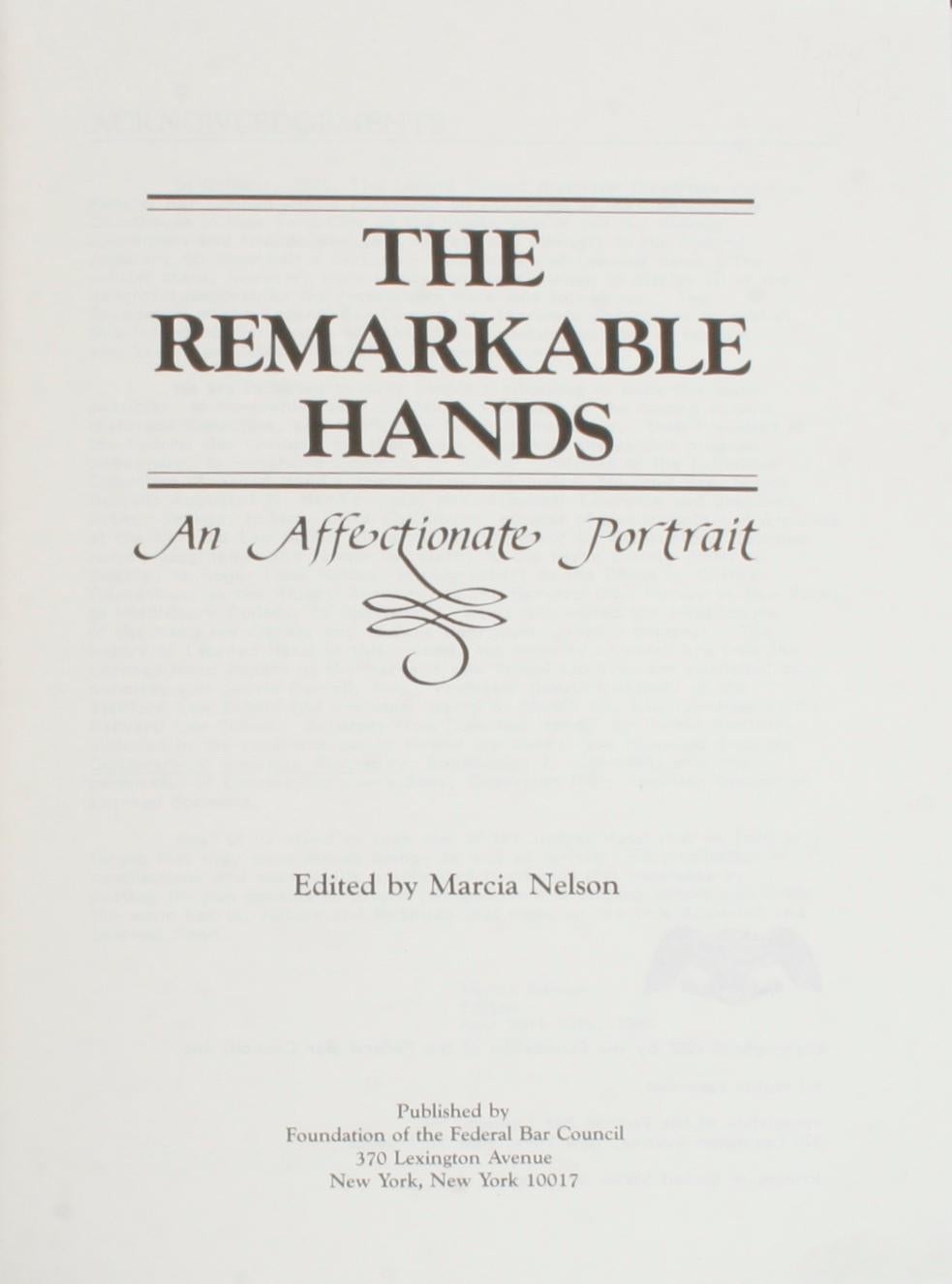 The Remarkable Hands, An Affectionate Portrait. New York: Foundation of the Federal Bar Council, 1983. Limited edition hardcover with glassine overlay. 199 pp. A scarce biography of cousins Augustus and Learned Hand who served together on the United