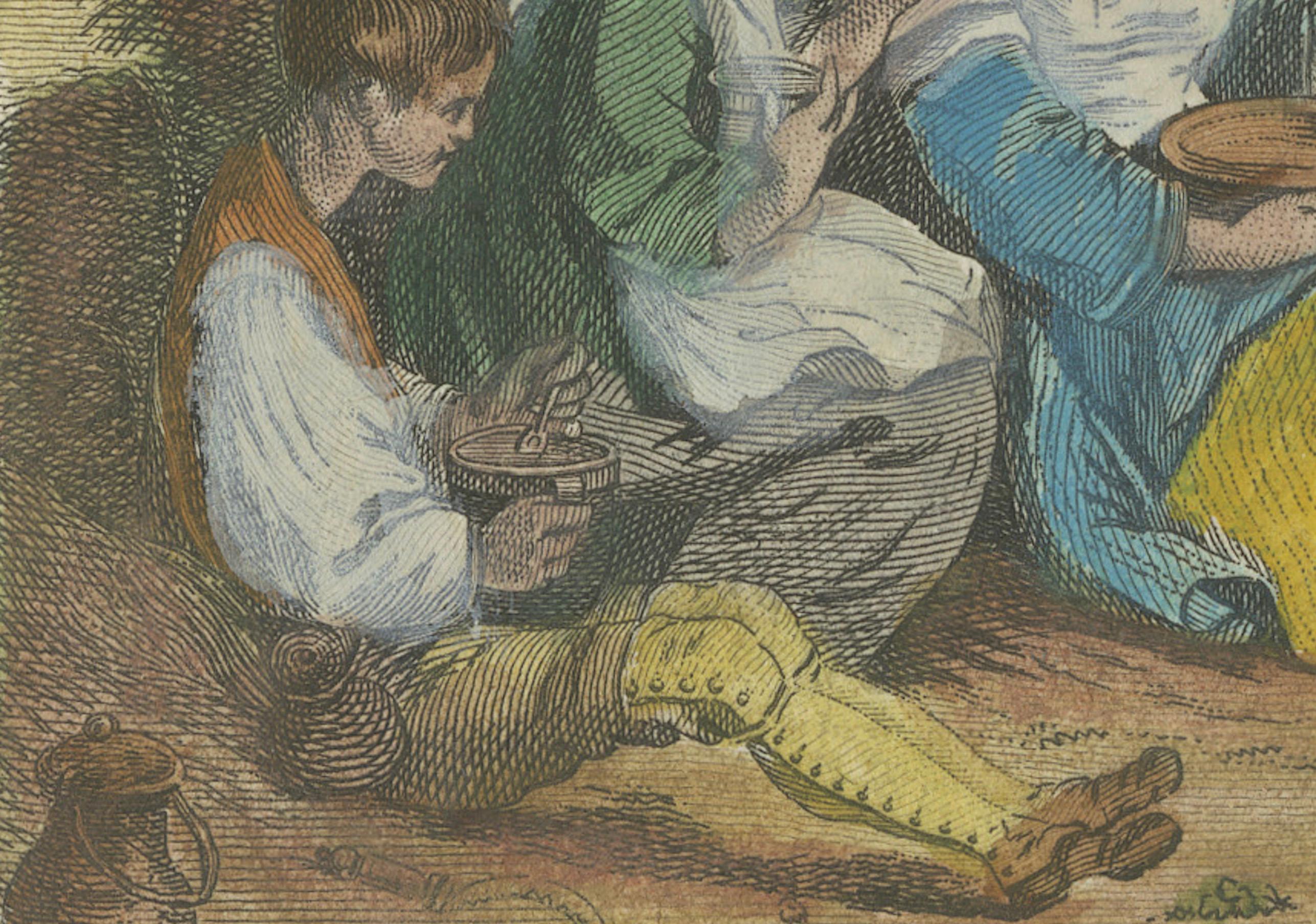 Late 18th Century The Repast of the Reapers: 18th-Century Hand-Colored Rural Scene For Sale