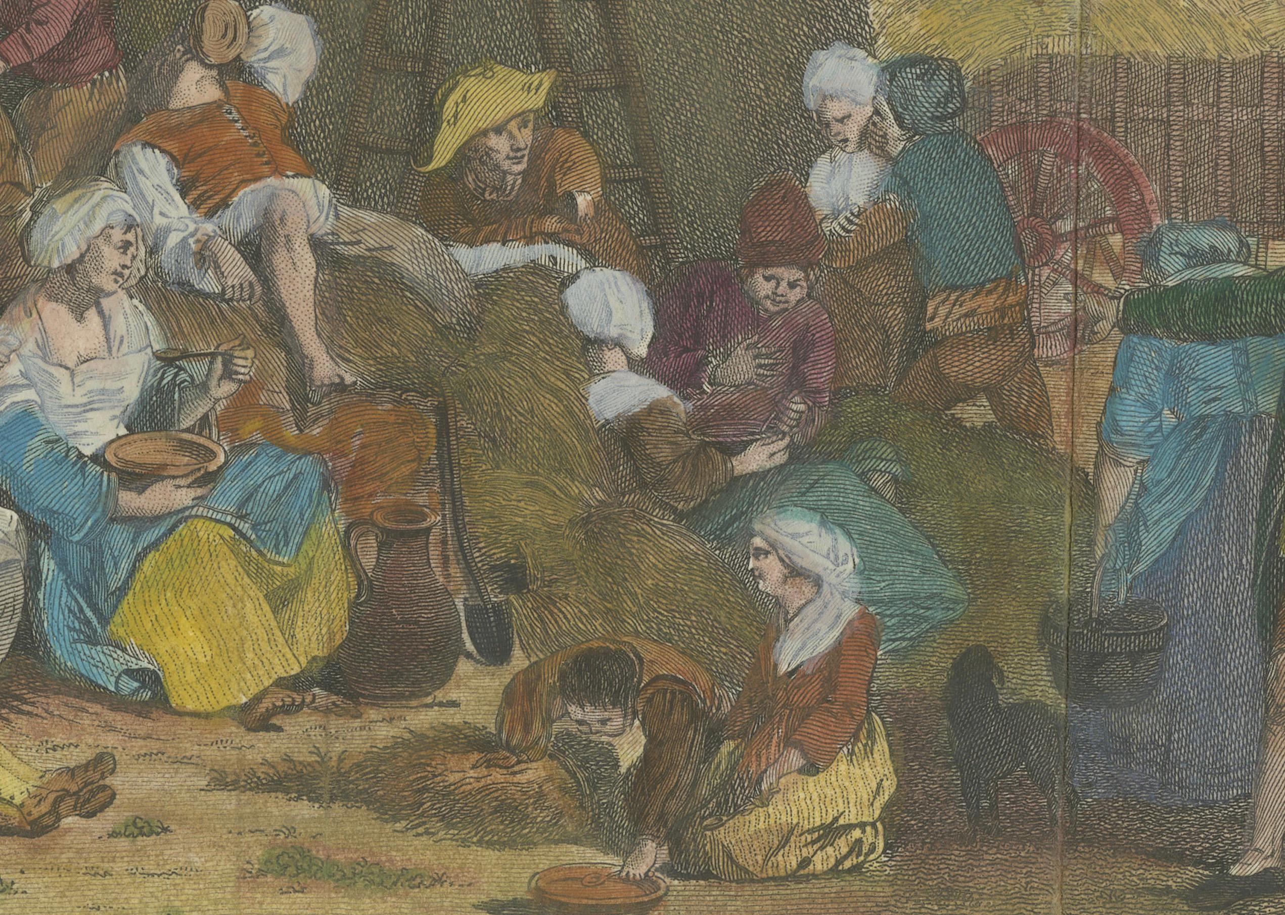 Paper The Repast of the Reapers: 18th-Century Hand-Colored Rural Scene For Sale