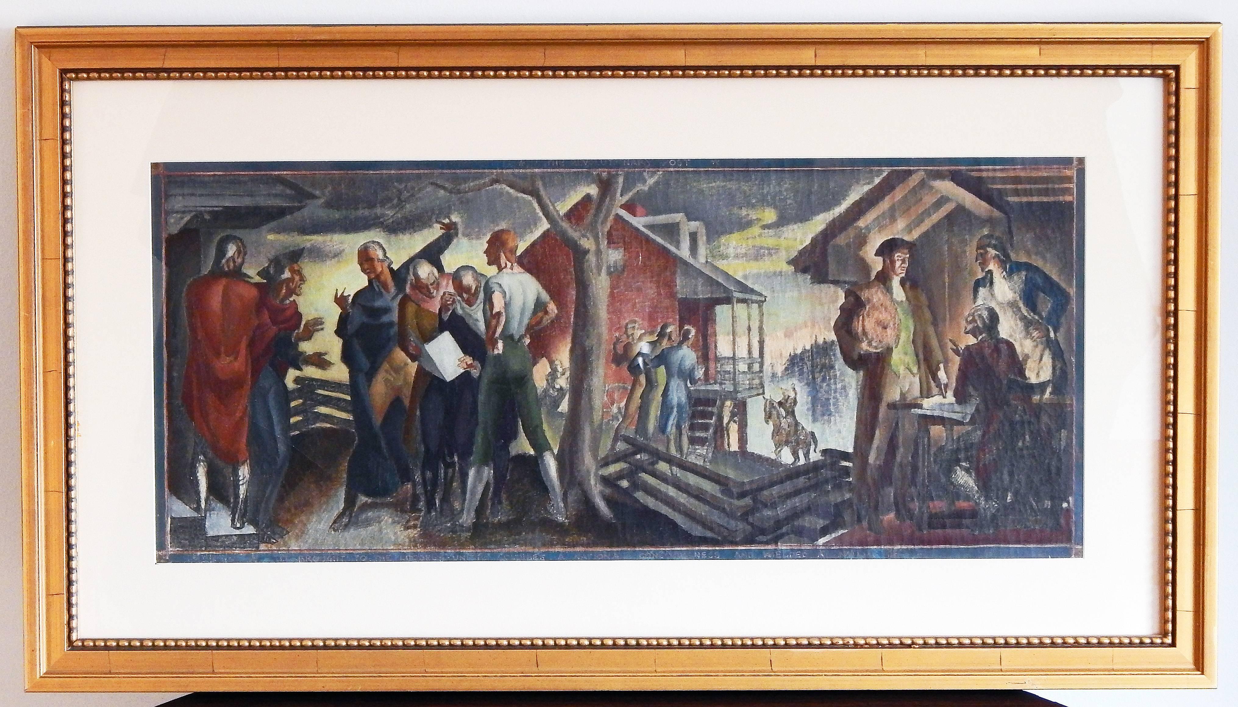 Peint « Le retour de Thomas Pickering », importante peinture à l'huile de la période WPA, réalisée par Beck en vente