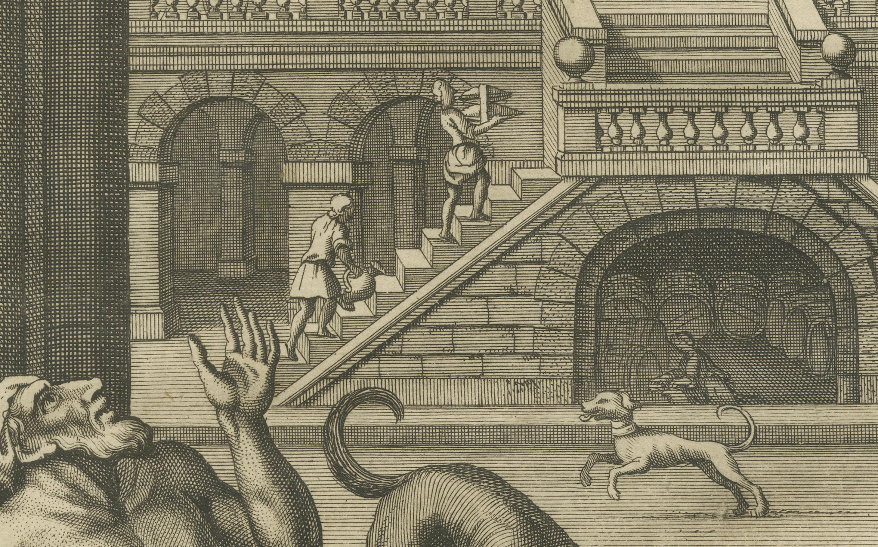 Inglese Incisione Il ricco goloso e Lazarus - Scena biblica di Luca XVI 1735 in vendita