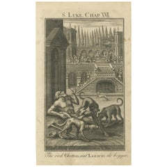 El rico glotón y Lázaro Grabado - Lucas XVI Escena bíblica 1735