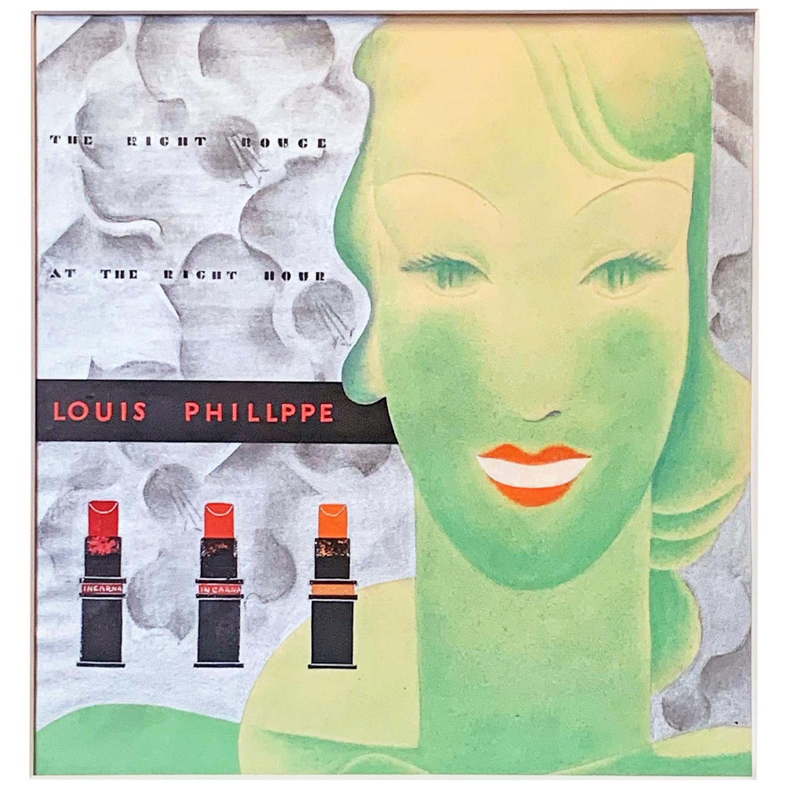 "The Right Rouge, " Original Art Deco Painting for Lipsticks by Louis Philippe