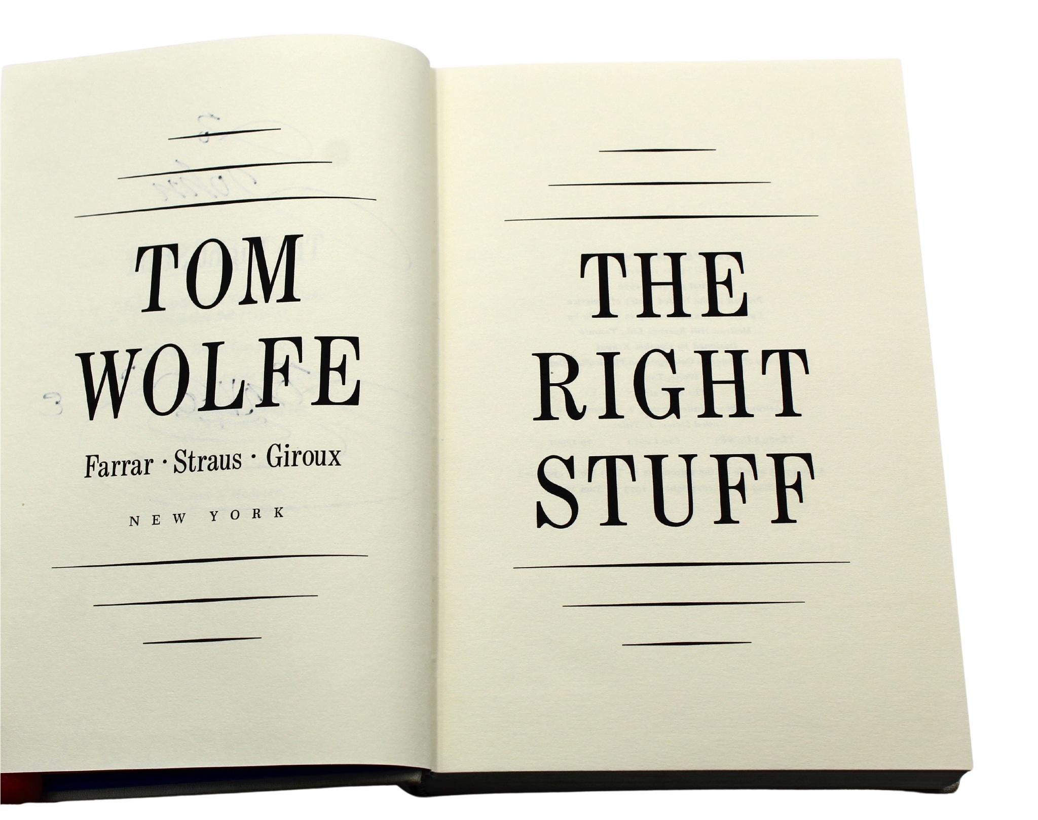 The Right Stuff signiert von Tom Wolfe, Erstausgabe in Original Aufbewahrungsbeuteljacke, 1979 (Ende des 20. Jahrhunderts) im Angebot