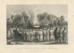 The Rite of Sati, an Indian Widow on the Pyre, Steel Engraving, 1859