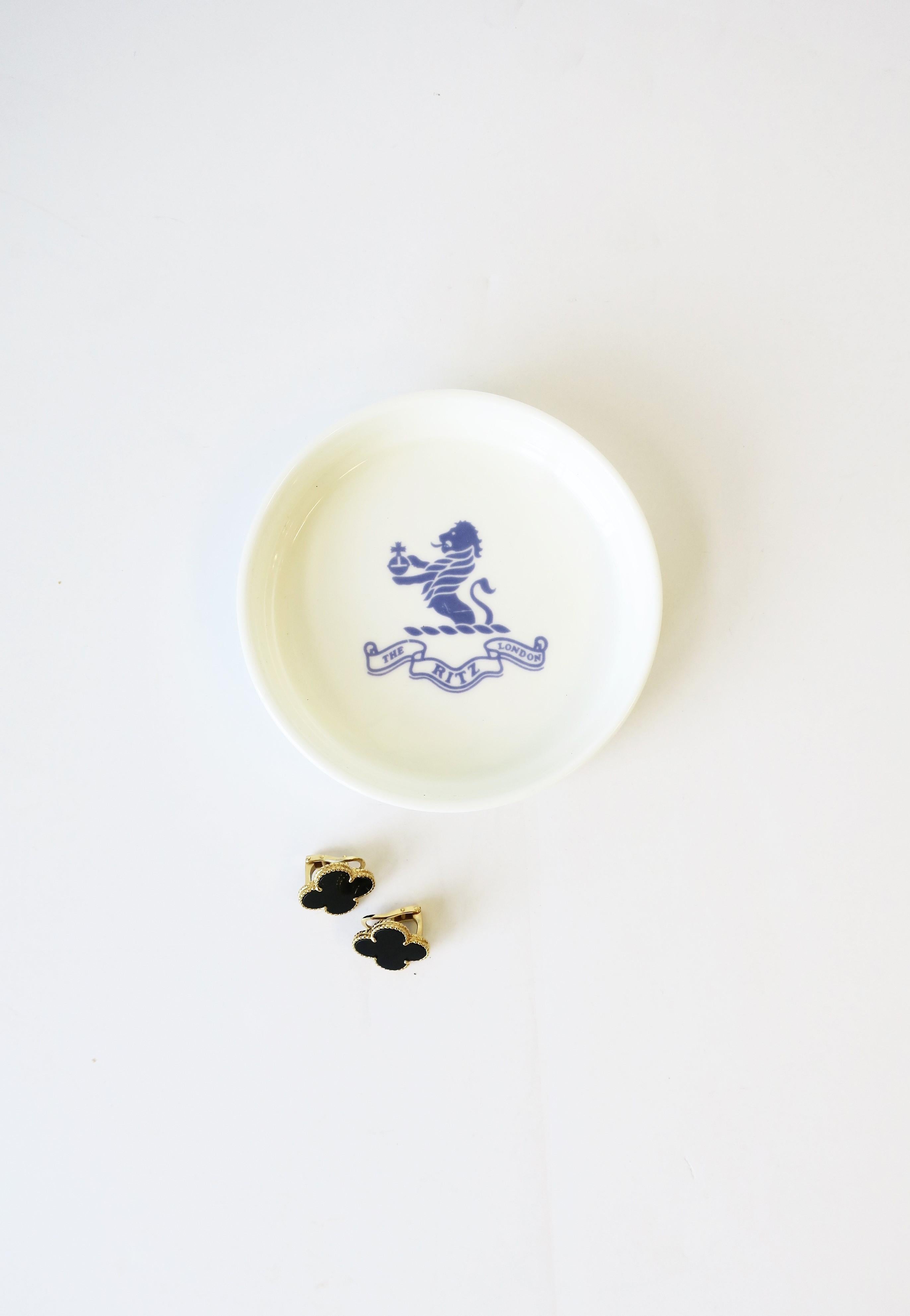 Glazed The Ritz Hotel London Blue and White Porcelain Jewelry Dish by Royal Doulton