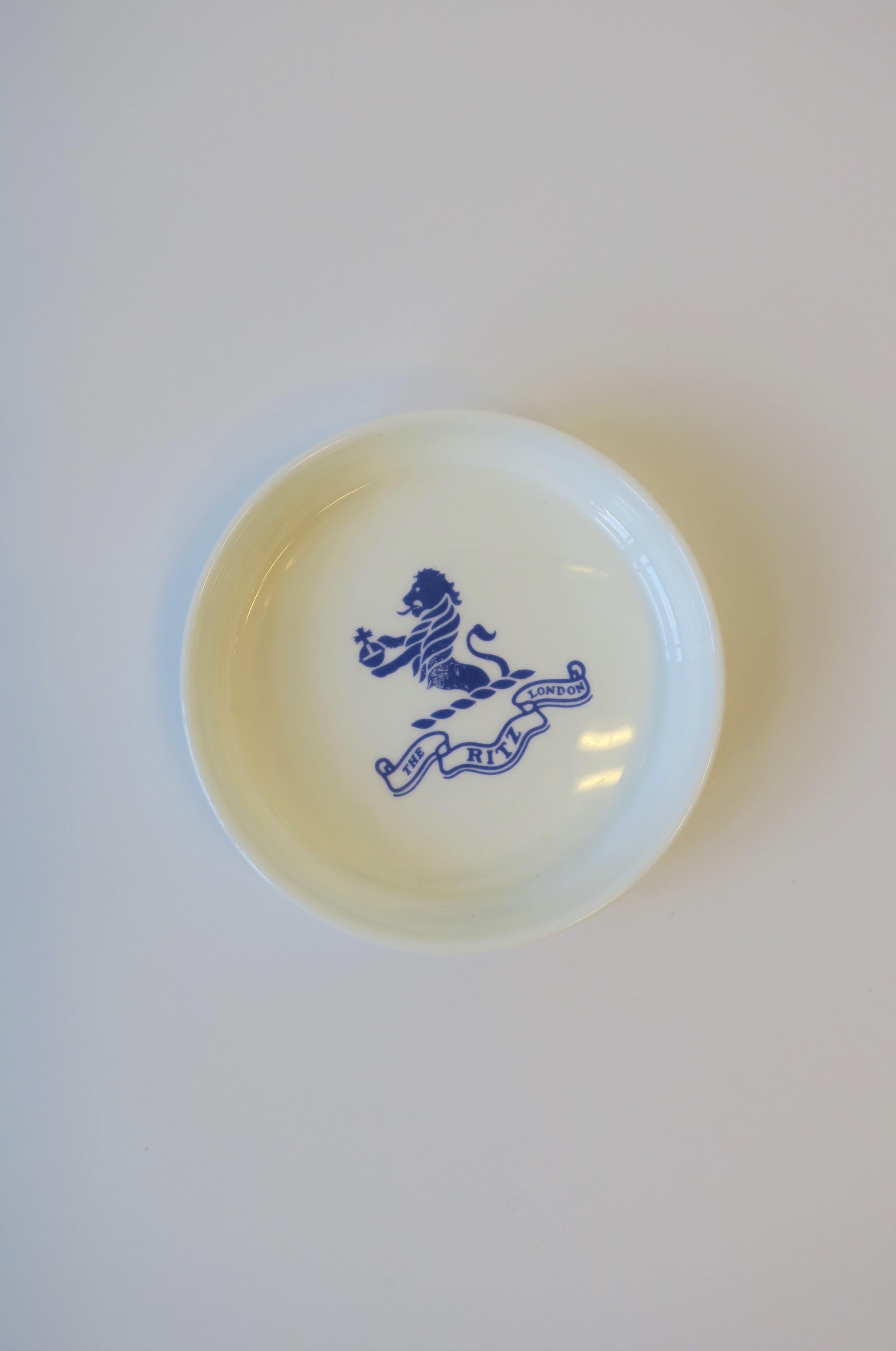 Glazed The Ritz London Blue and White Porcelain Jewelry Dish