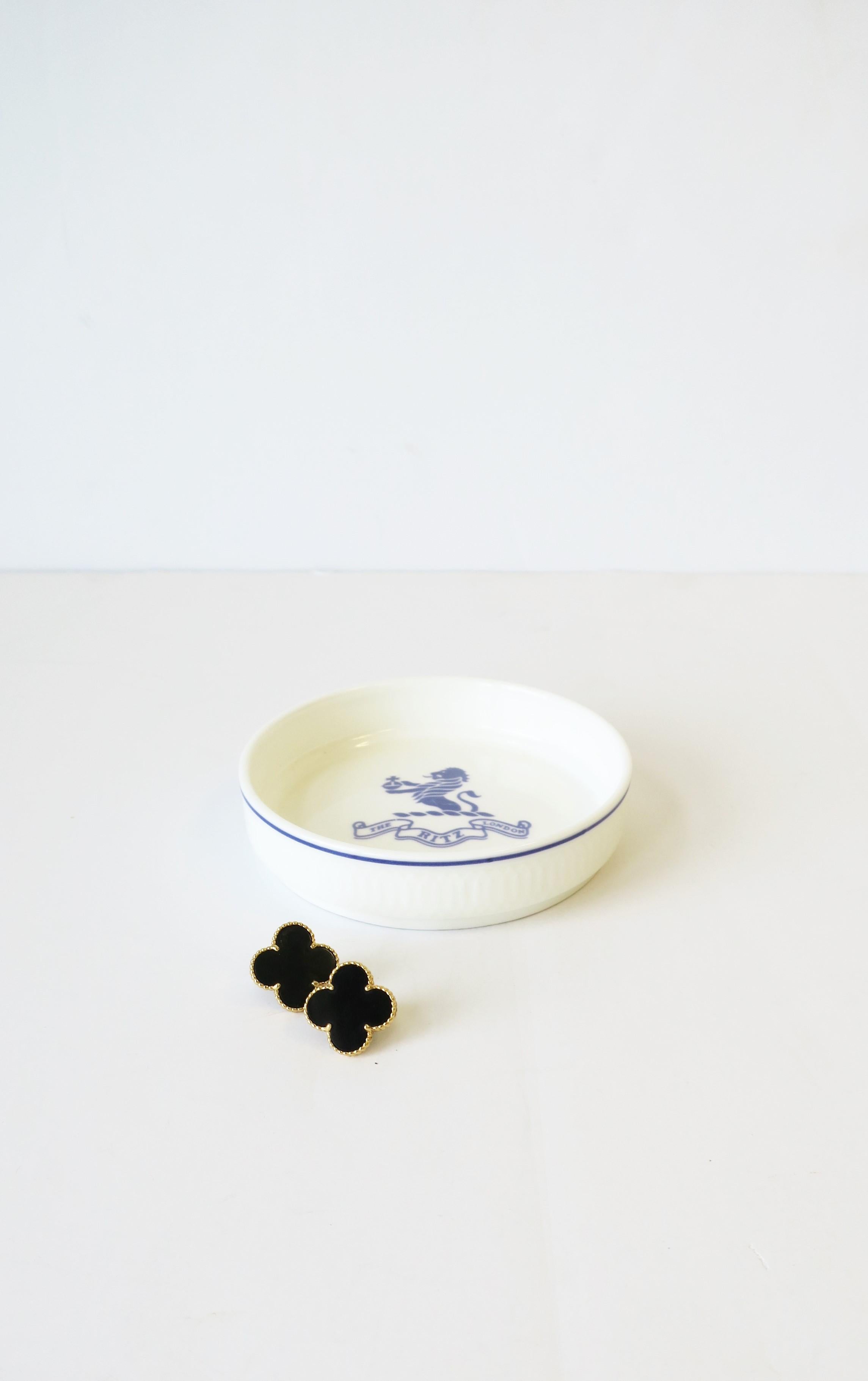 20th Century The Ritz Hotel London Blue and White Porcelain Jewelry Dish by Royal Doulton