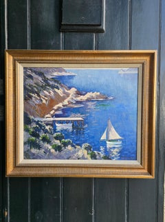 The Riviera Oil on Canvas Painting, Mid 20th Century, Signed 'Norman Lloyd