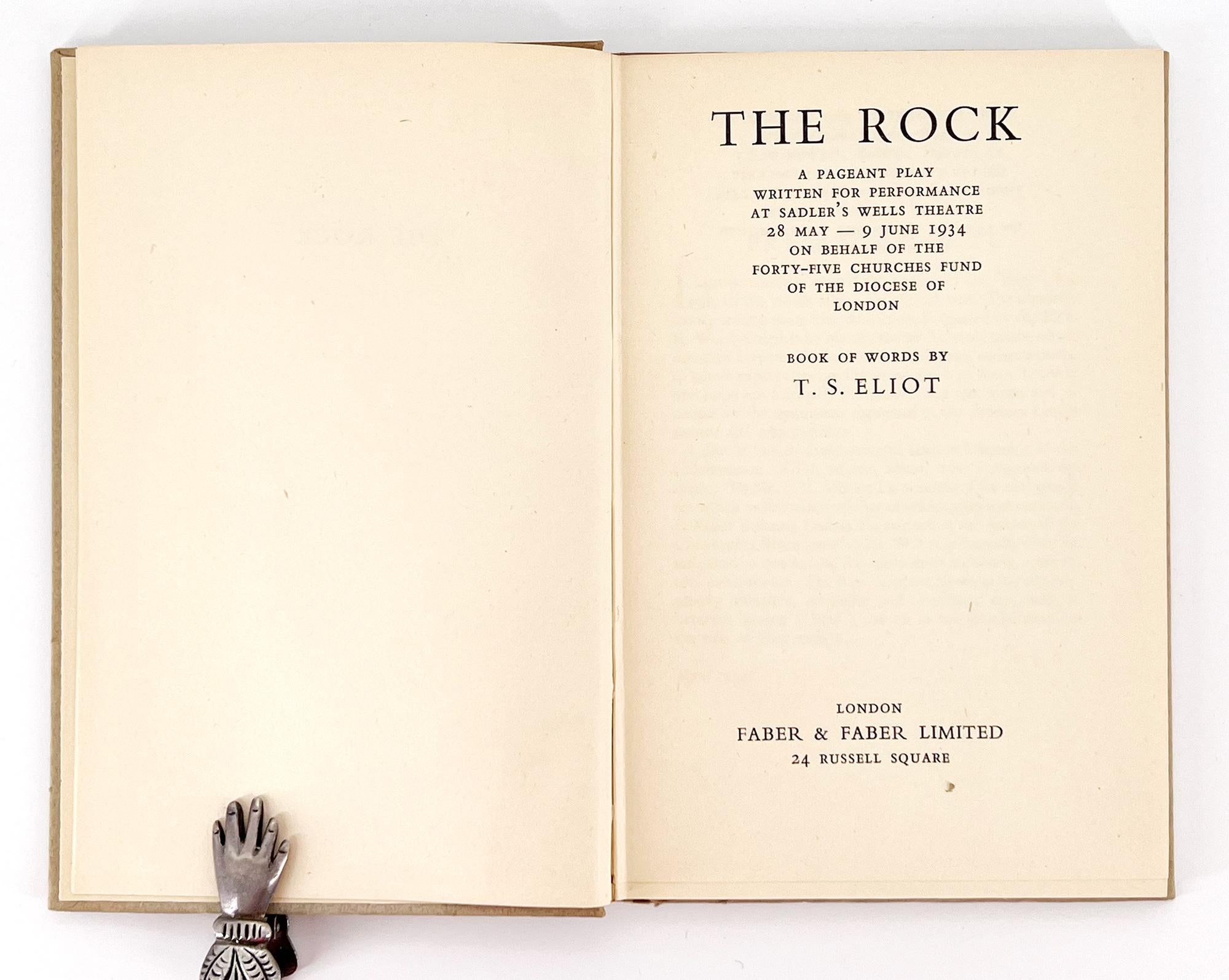 Anglais The Rock, par T.S. Eliot - PREMIÈRE ÉDITION en vente
