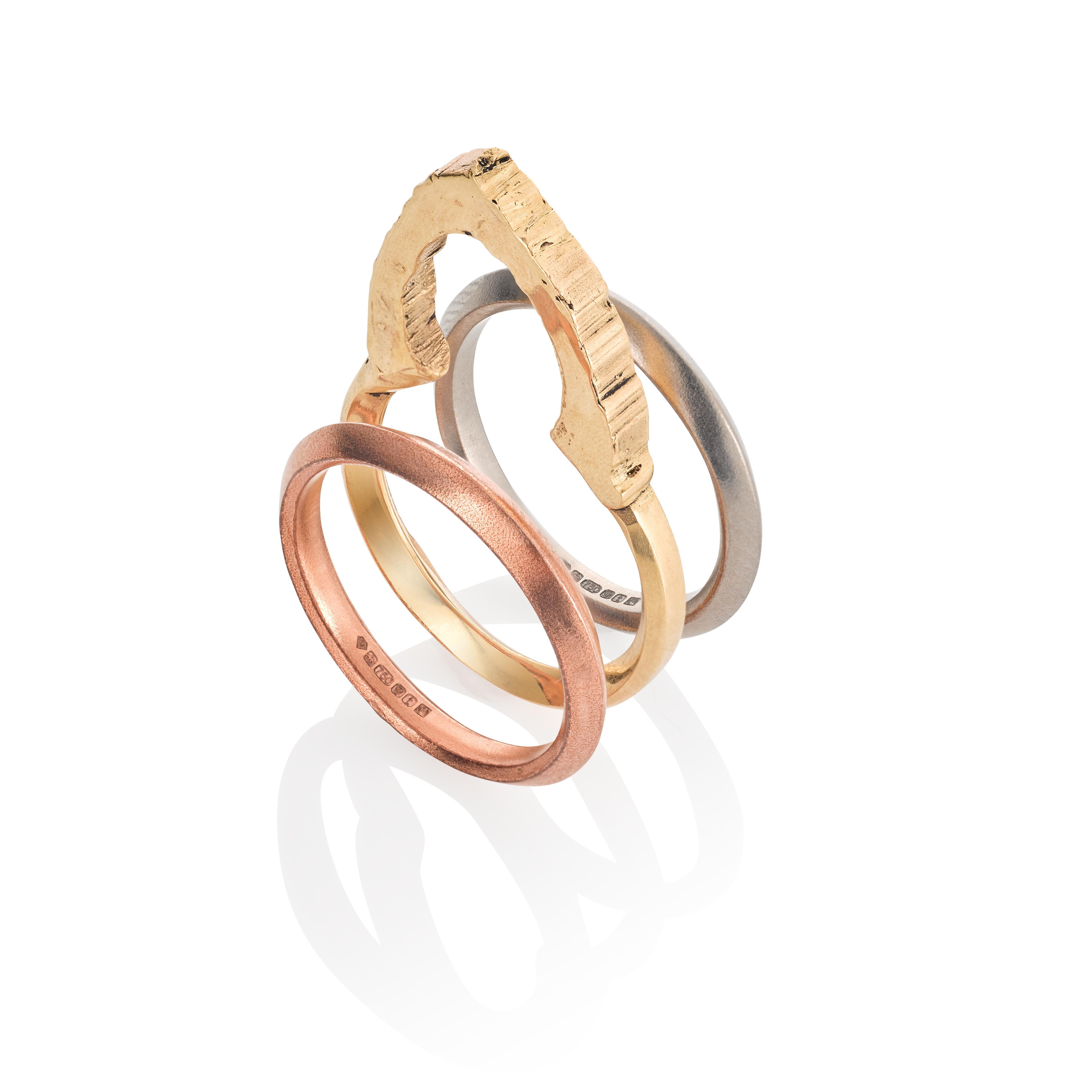 Women's or Men's RockStars Trigonal Upright Ring in 18 Carat White Fairtrade Gold For Sale