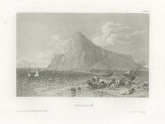 The Rock of Gibraltar, Antique View from the Shore with Boats, circa 1850