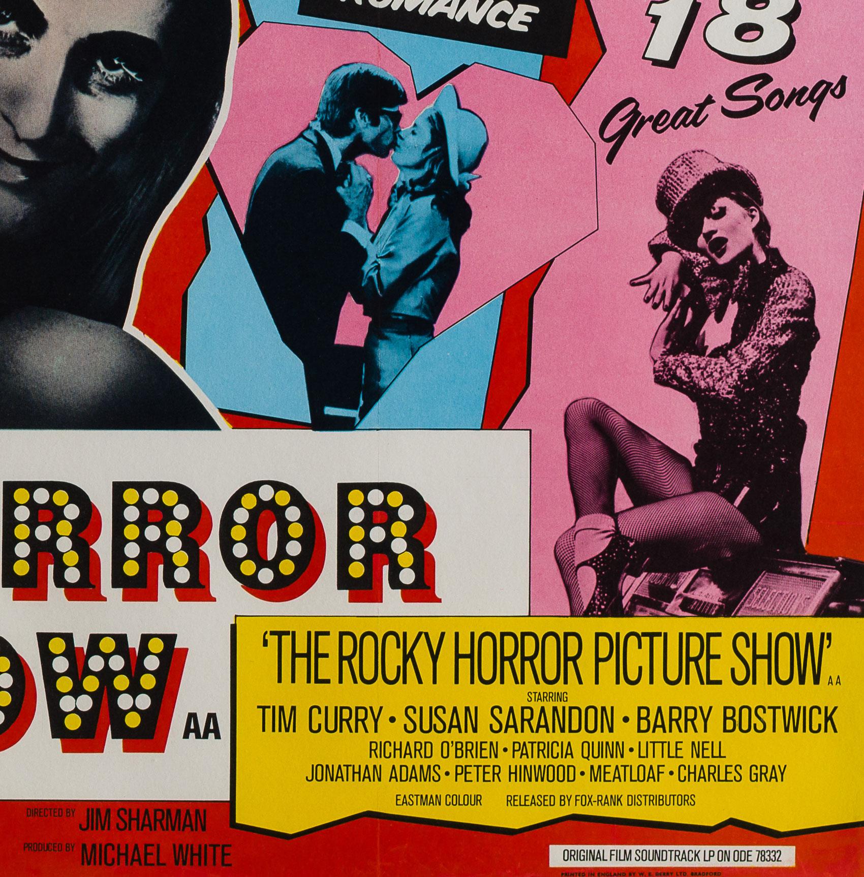 The very rare country-of-origin and original-year-of-release UK quad movie poster for cult musical comedy The Rocky Horror Picture Show. Features a great design by John Pasche.

This vintage 1970s poster has been professionally cleaned,