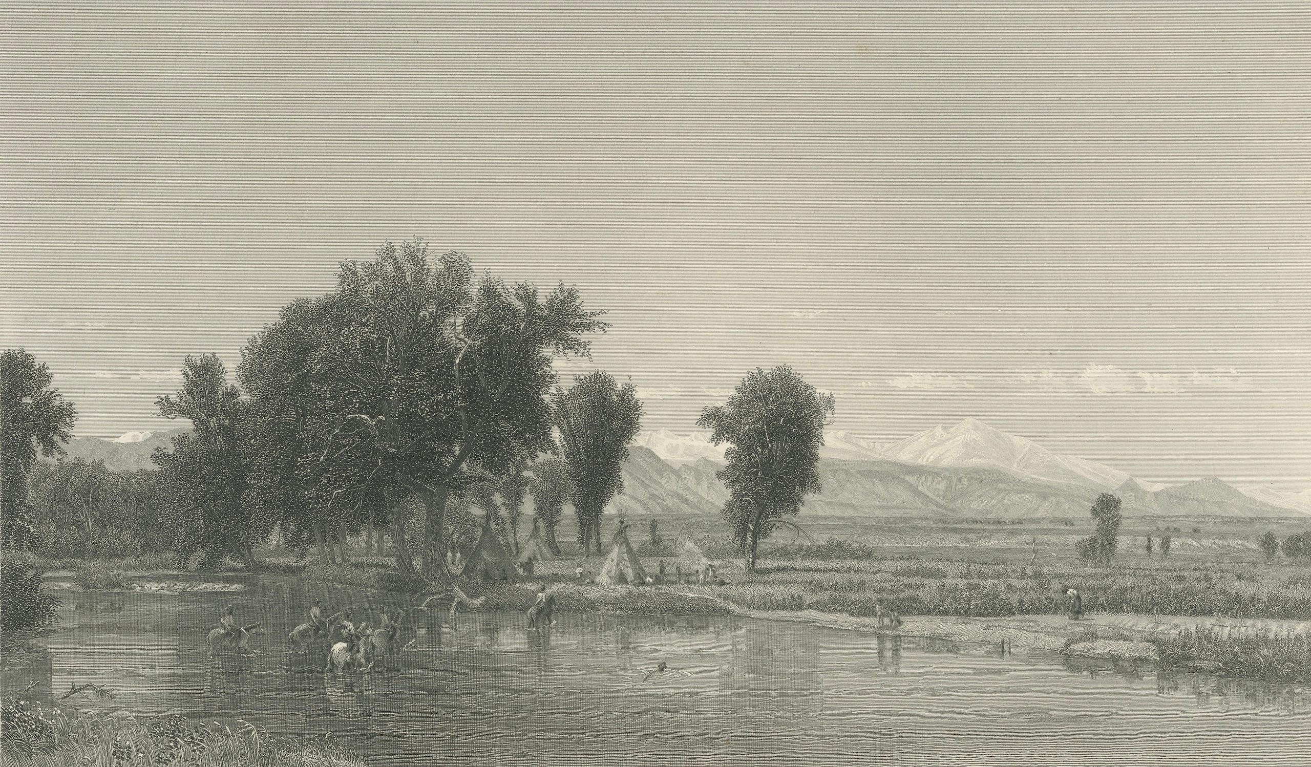 The Rocky Mountains, Western Frontier Landscape – Antique Engraving, ca.1873