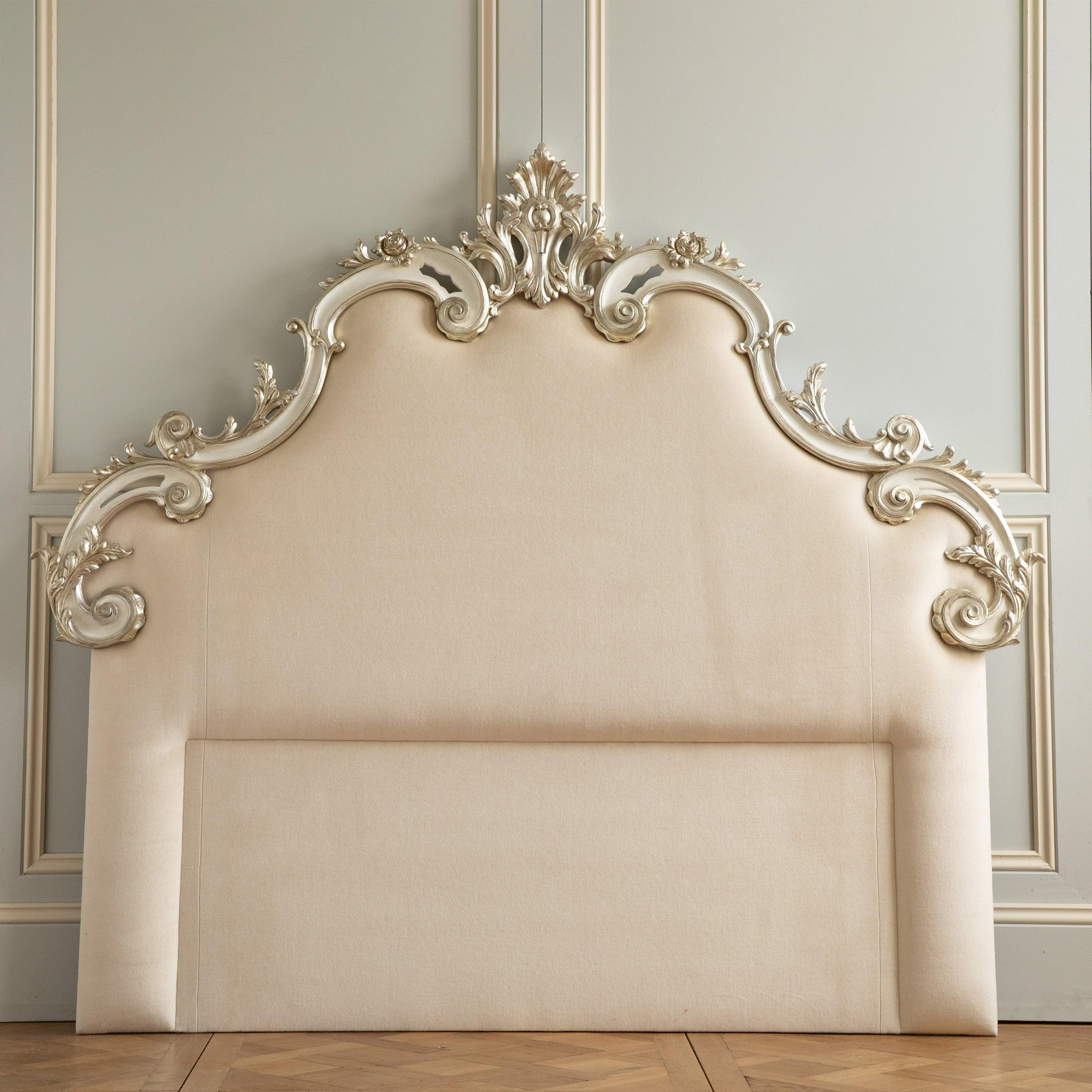 The 'Rococo Headboard', showcases the artistry of our hand-carved designs. It has been made to accommodate multiple mattress sizes, including the larger dimensions of both a UK - Super King and US- King size. 
The intricate carving consists of deep