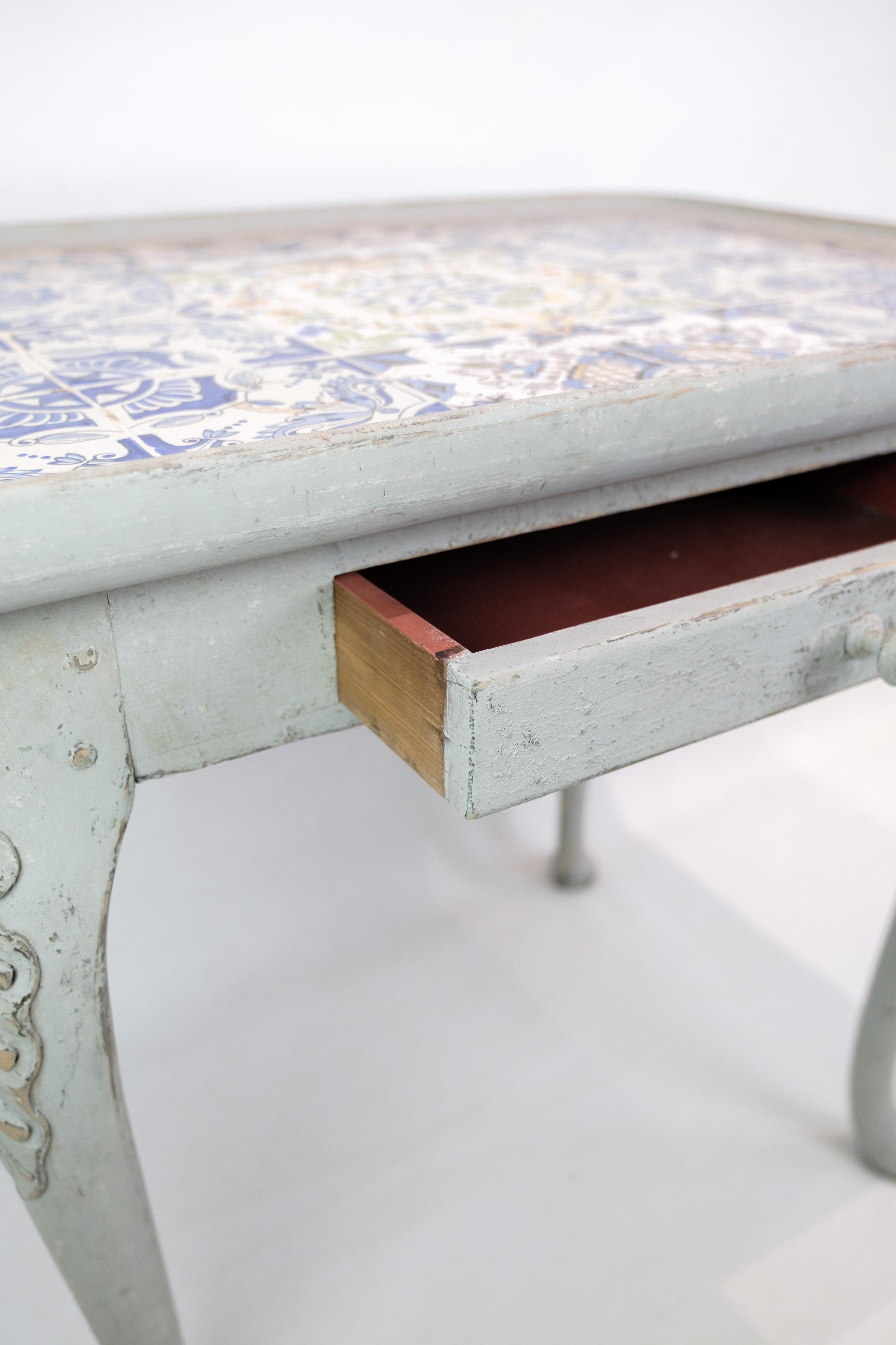 The Rococo Tile Table Painted in Grey From 1780s For Sale 4