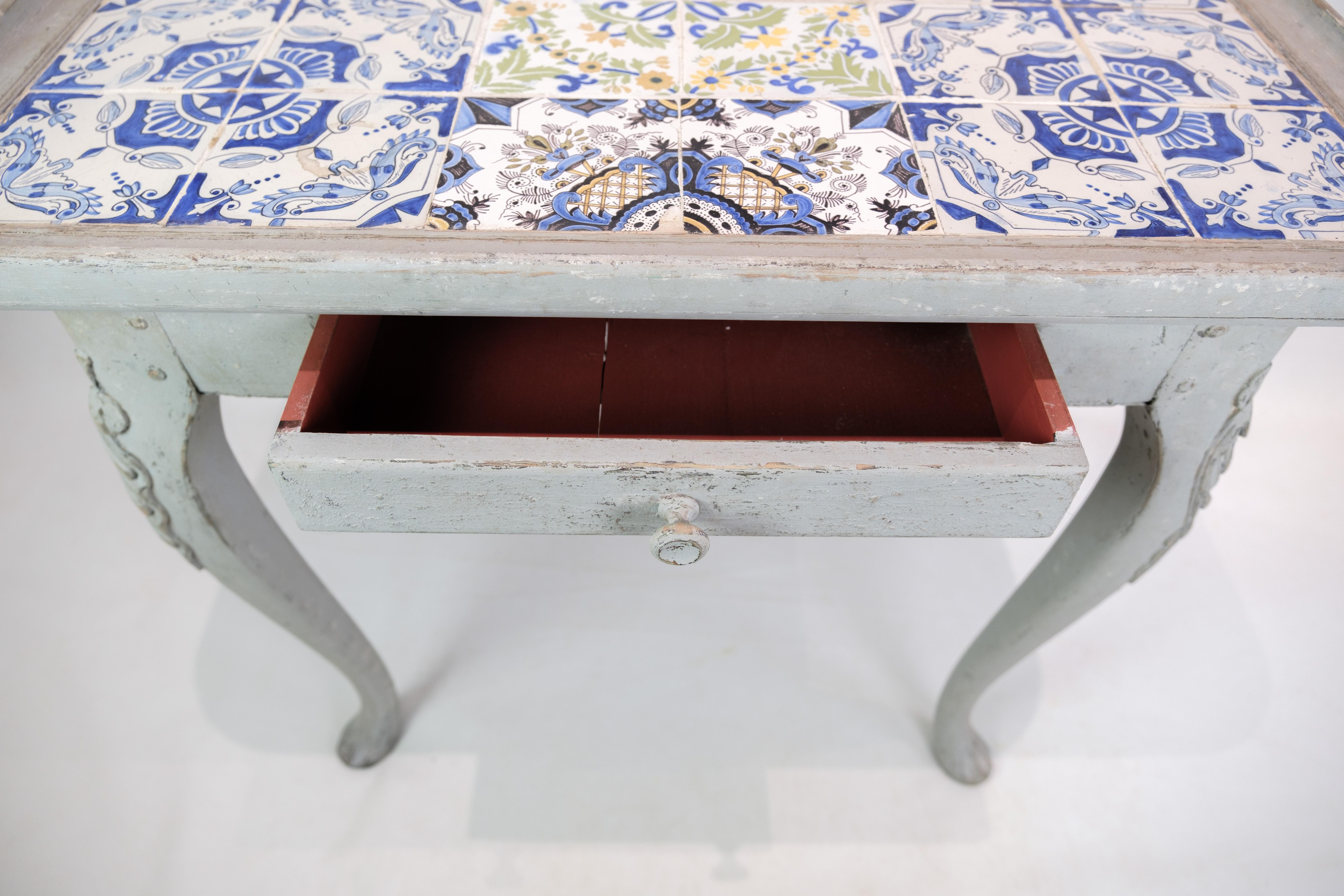 The Rococo Tile Table Painted in Grey From 1780s For Sale 6
