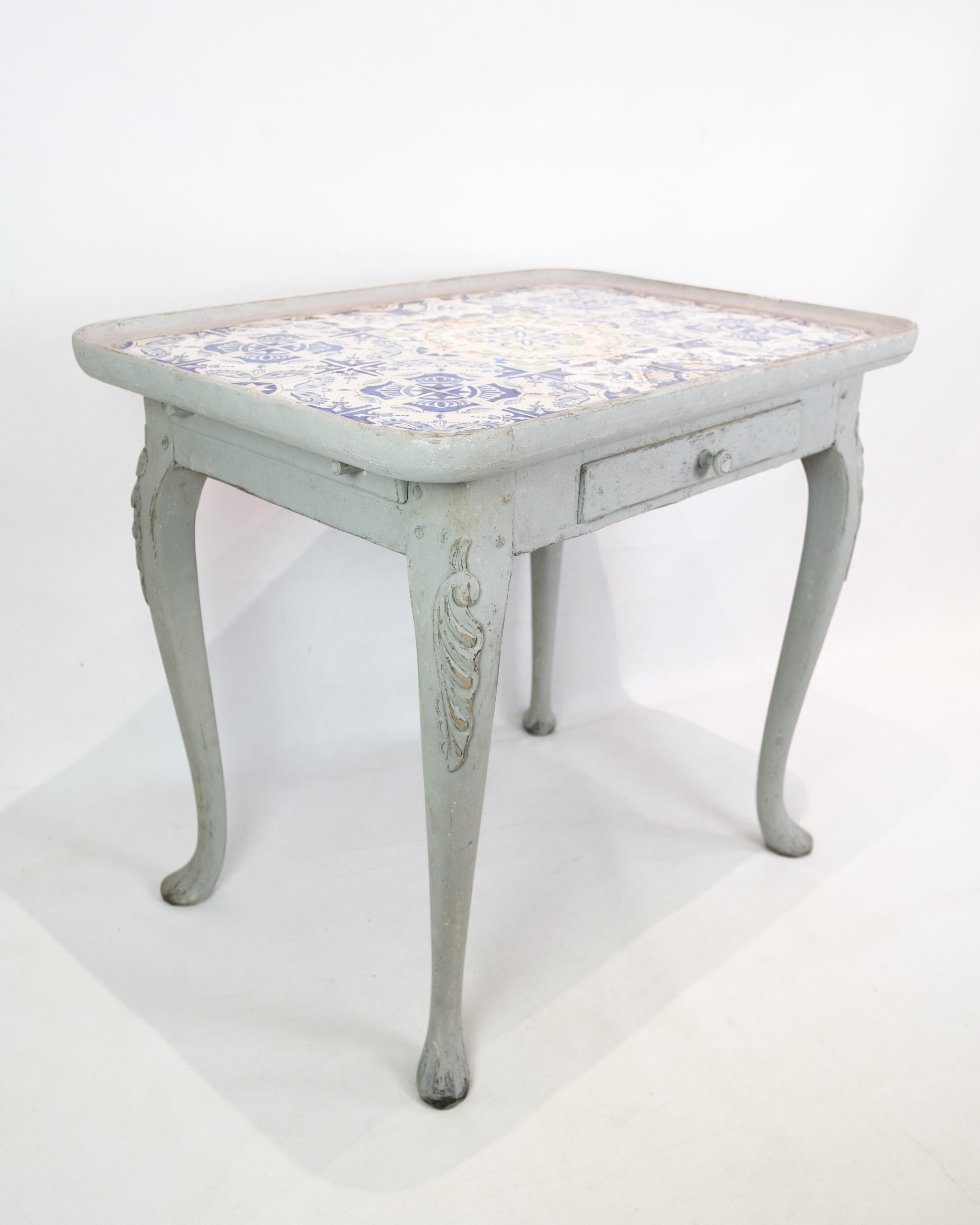 Danish The Rococo Tile Table Painted in Grey From 1780s For Sale