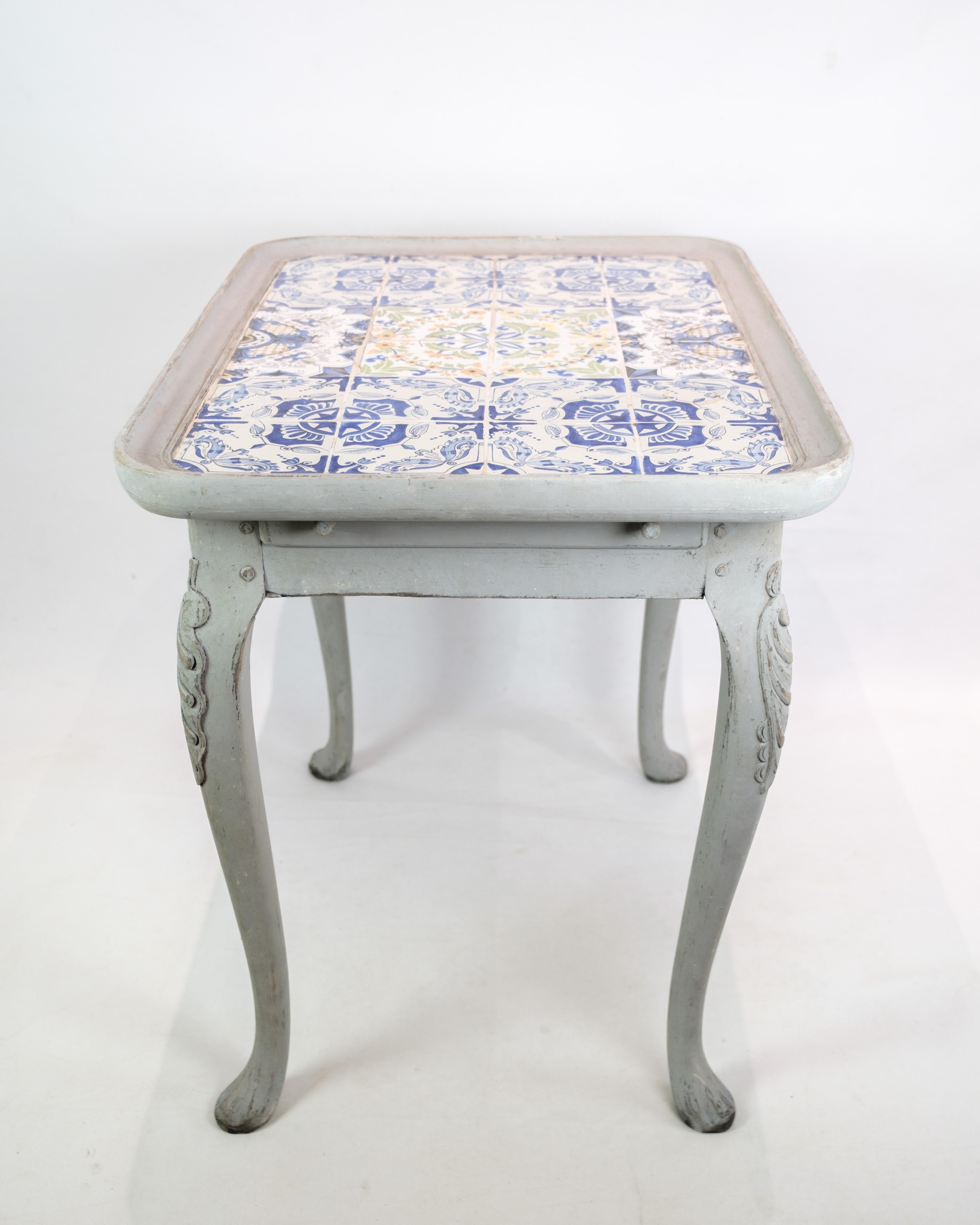 The Rococo Tile Table Painted in Grey From 1780s In Good Condition For Sale In Lejre, DK