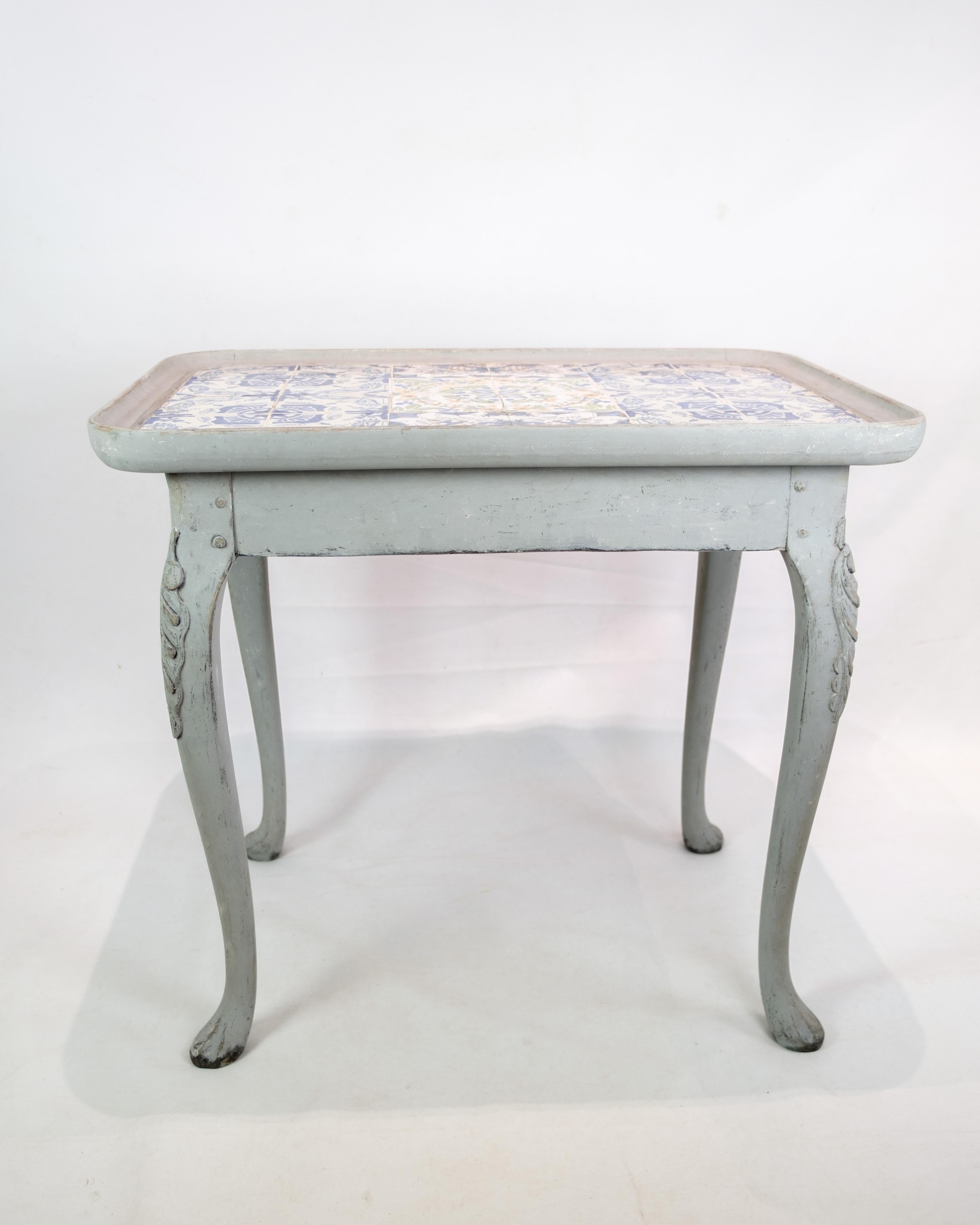 Late 18th Century The Rococo Tile Table Painted in Grey From 1780s For Sale