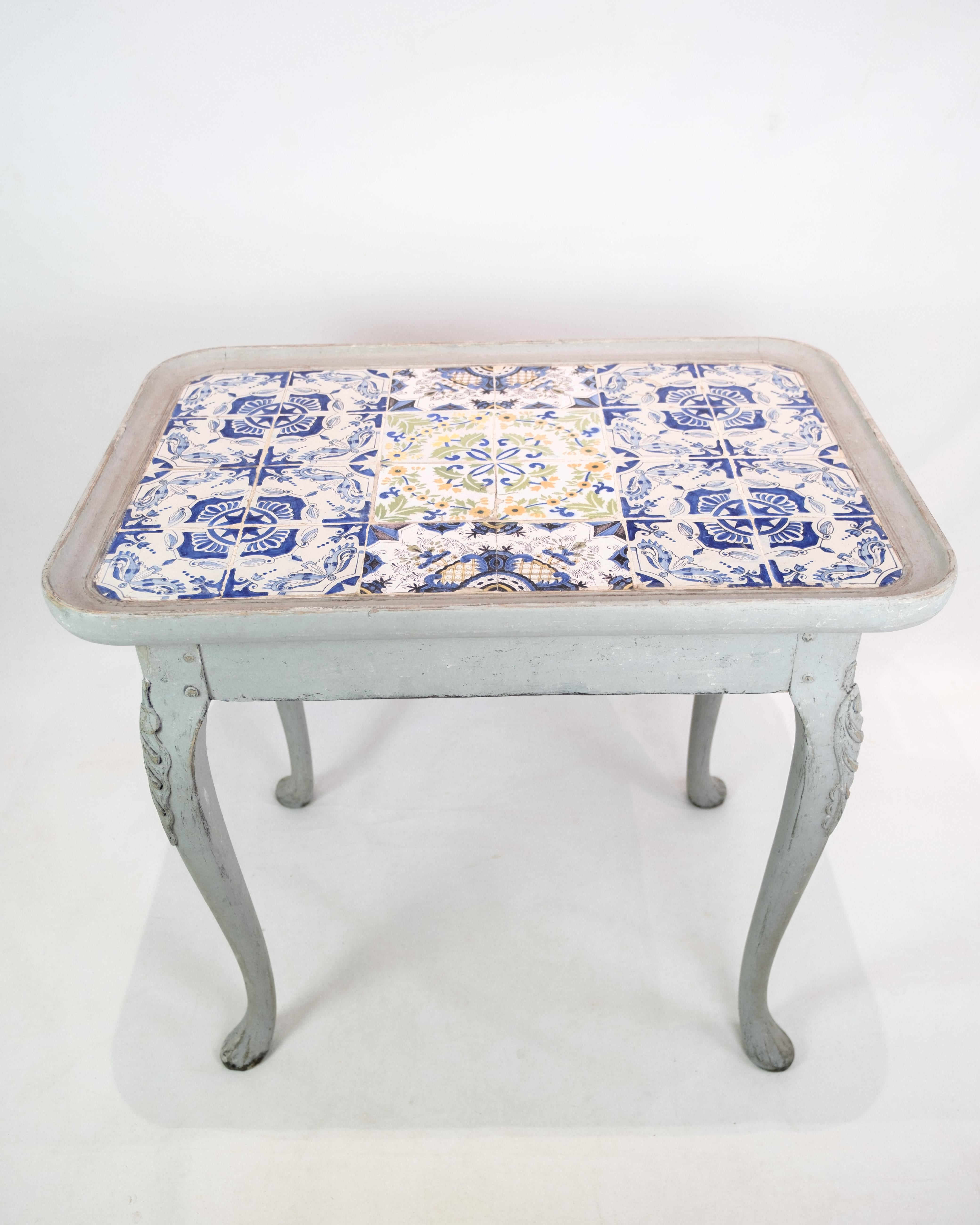 Wood The Rococo Tile Table Painted in Grey From 1780s For Sale