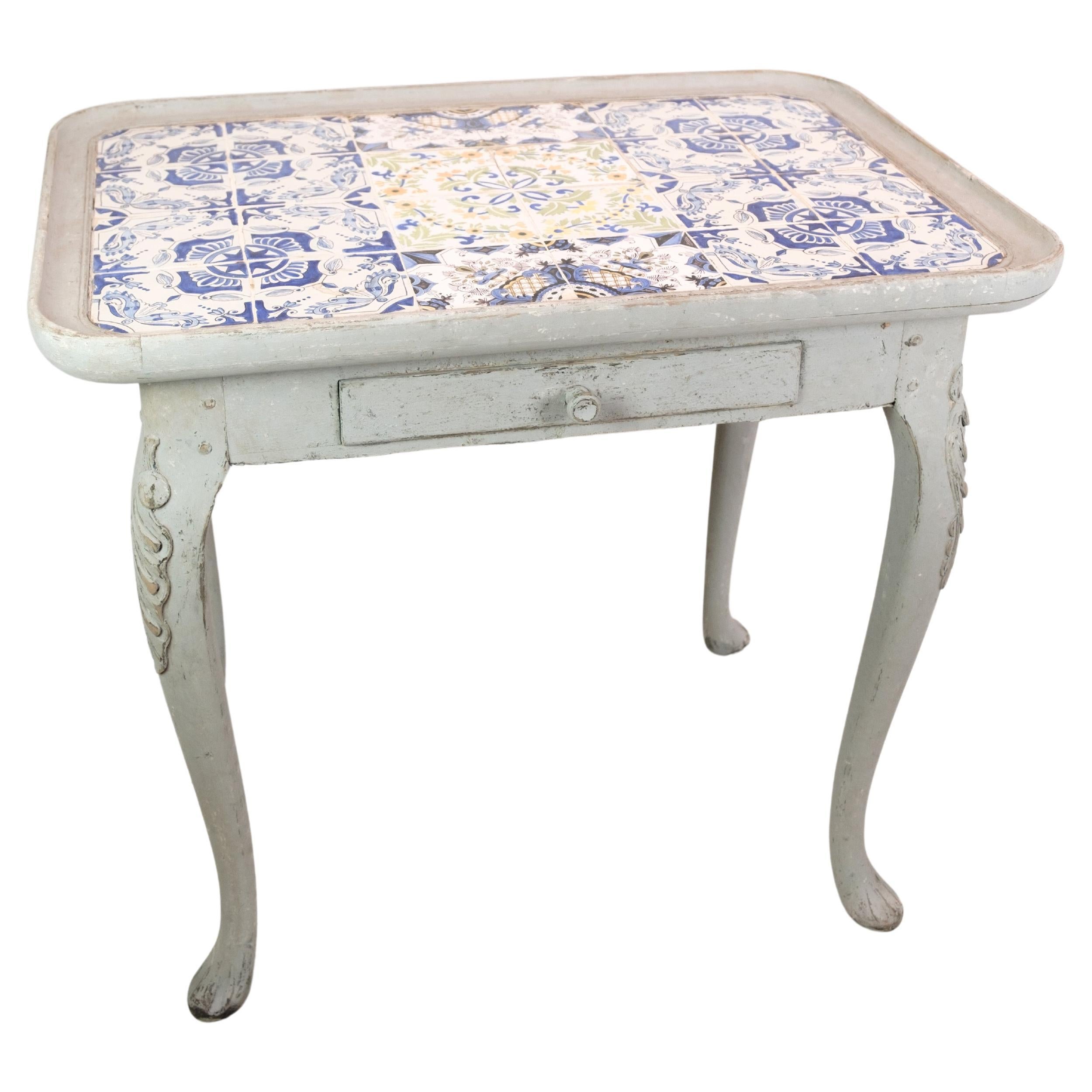 The Rococo Tile Table Painted in Grey From 1780s