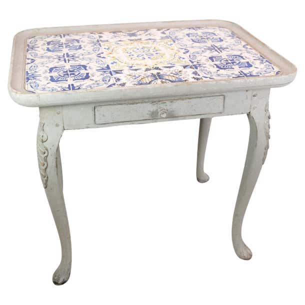 The Rococo Tile Table Painted in Grey From 1780s For Sale at 1stDibs