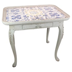 Antique The Rococo Tile Table Painted in Grey From 1780s