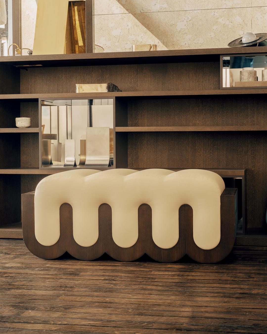 Leather The Roooly bench by Raphaël Pontais For Sale