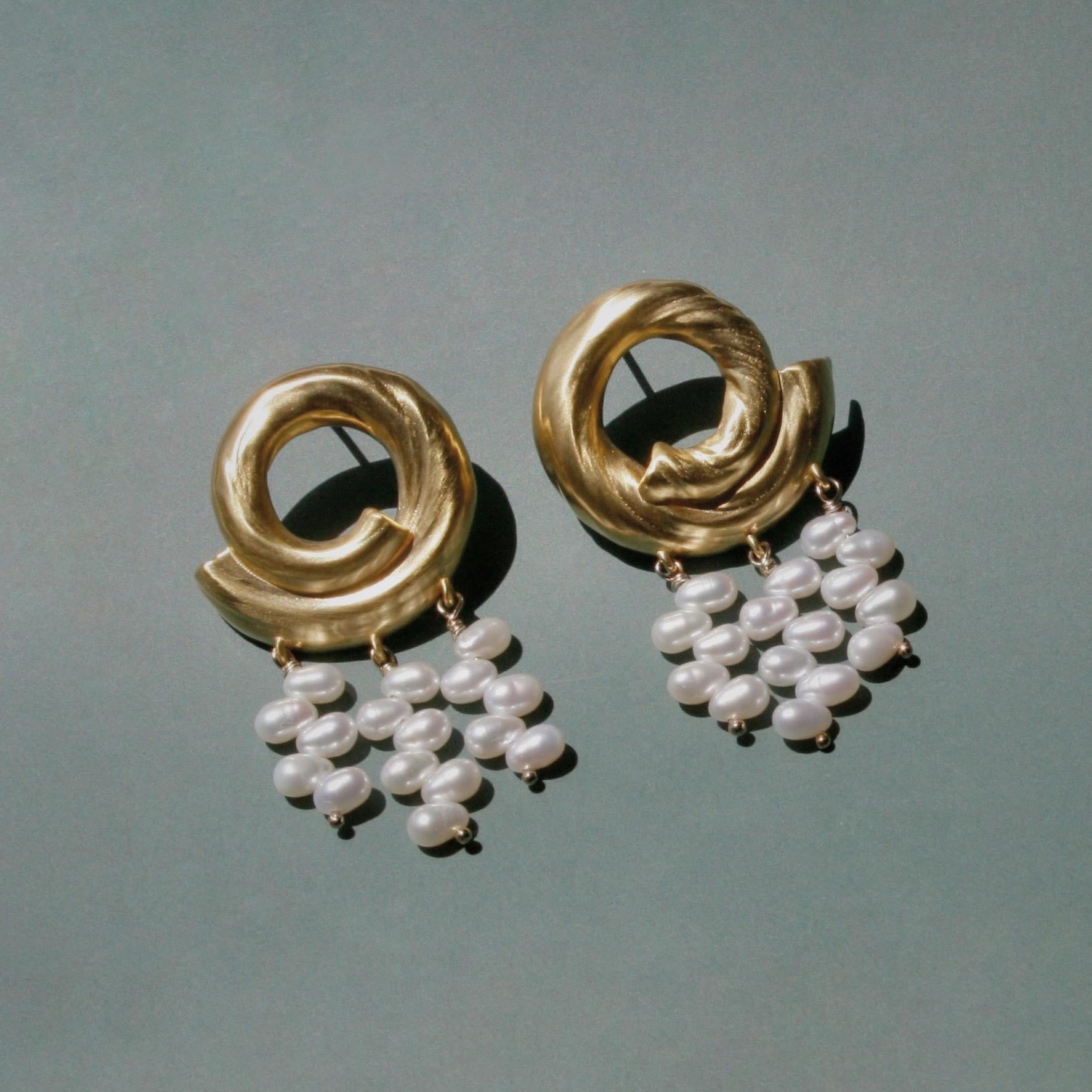 Modern Rooted Circle Earrings with Fresh Water Pearls