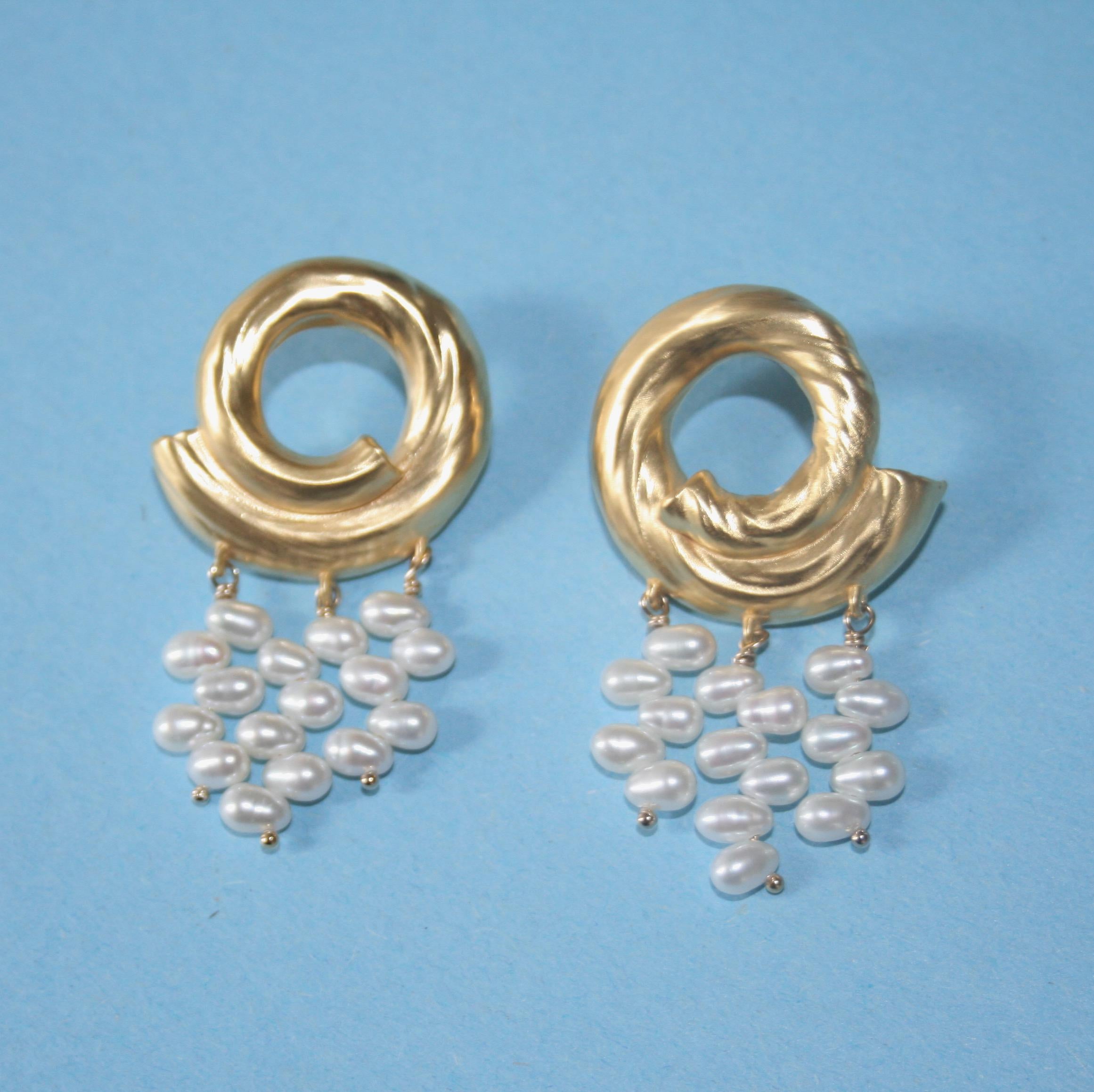 Uncut Rooted Circle Earrings with Fresh Water Pearls