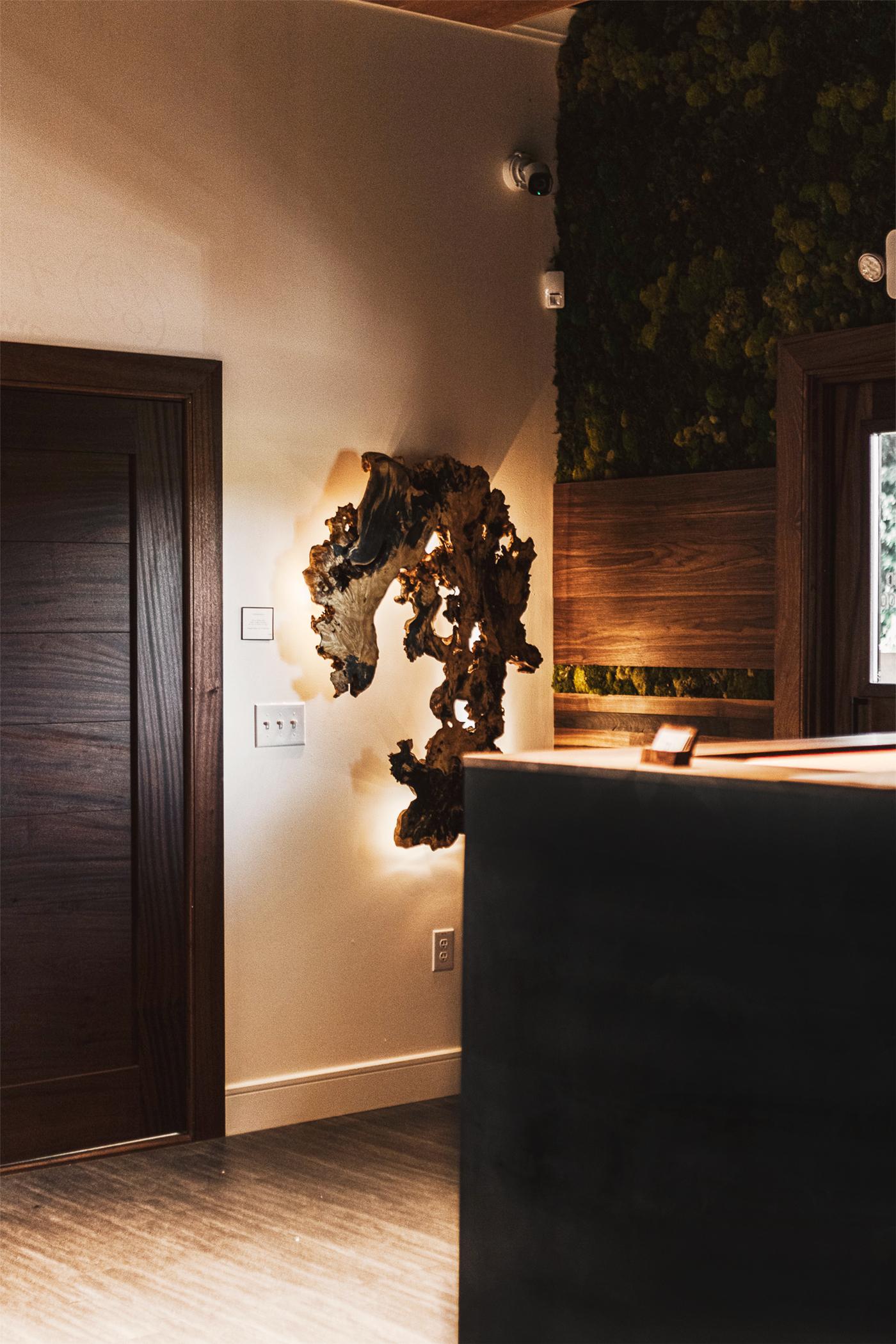 Floating Buckeye Burl Wall Art with Integrated Philips Hue LED Backlight

This stunning Buckeye Root Burl was sourced from northern California. The material was slabbed and air dried for 2 years, before entering the kiln for 30 days to ensure the