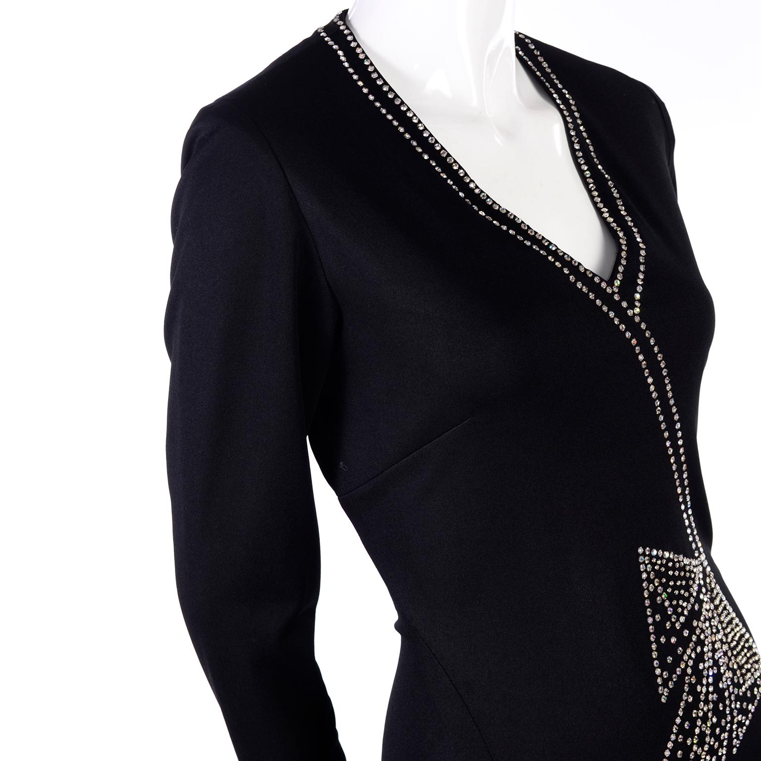 Rosalee 1960er Jahre Brooklyn Boutique Vintage schwarzes Kleid Trompe L'oeil Strass Schleife (Schwarz)