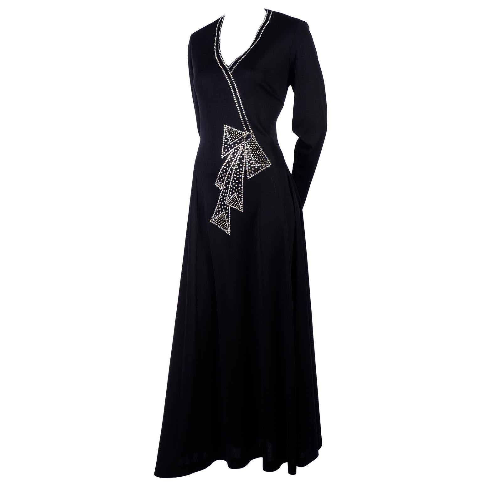 Rosalee 1960s Brooklyn Boutique Vintage Black Dress Trompe L'oeil Rhinestone Bow