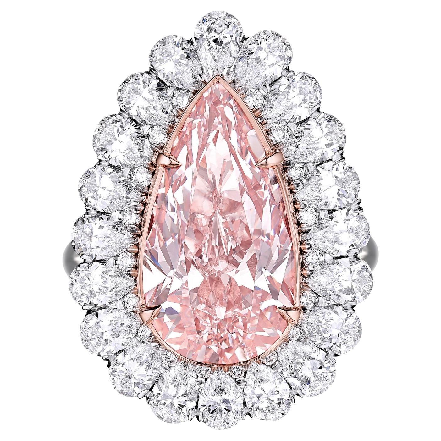 
The Rose Diamond
 - GIA 5.59CT Type IIA Natural Pink Pear Shaped Diamond Ring For Sale