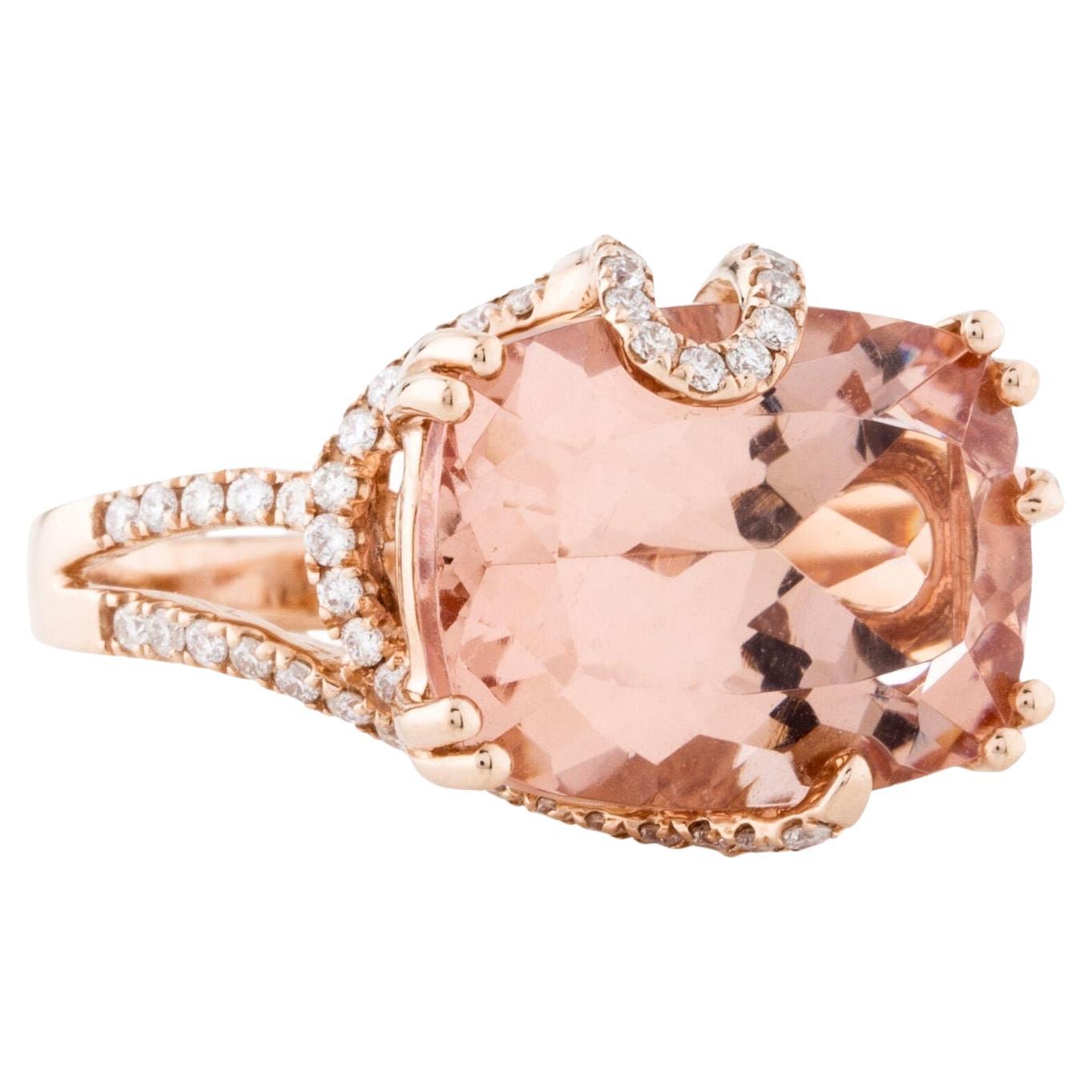 The Rose Gold 12.3 Ct Cushion Morganite Diamond Cocktail Ring For Sale