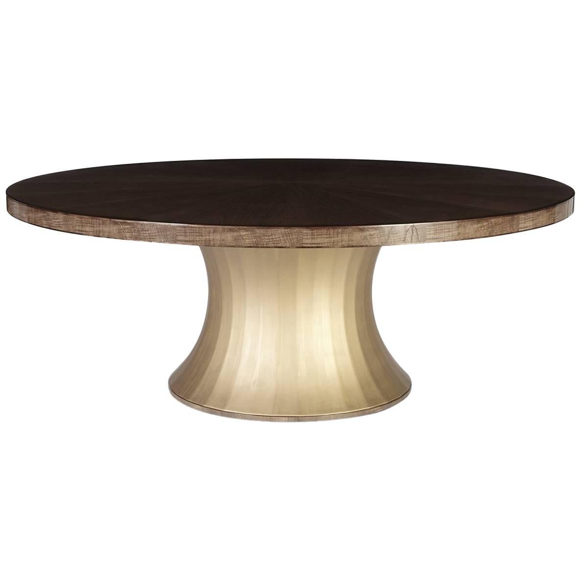 Davidson's Modern, Circular Rosebery Dining Table in Sycamore Dusk and Gold Leaf