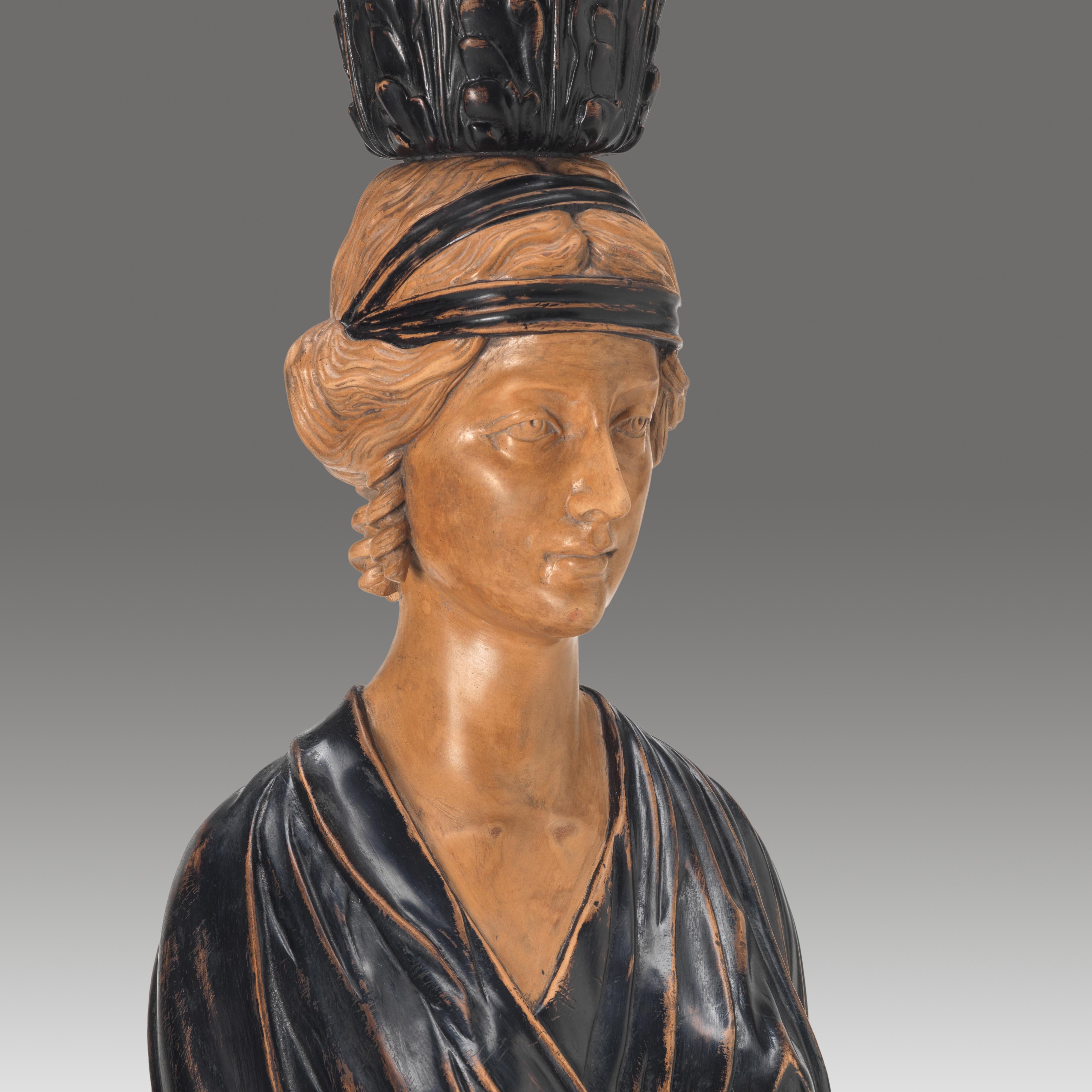 An exceptional carved pine and specialist aged painted Hermes pedestal column possibly from the designs by William Kent. 
Please note we are currently working to a 30-36 week lead time. 