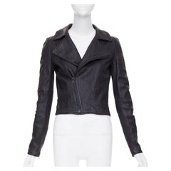 THE ROW 2017 black crinkled lambskin leather minimal biker jacketl XS