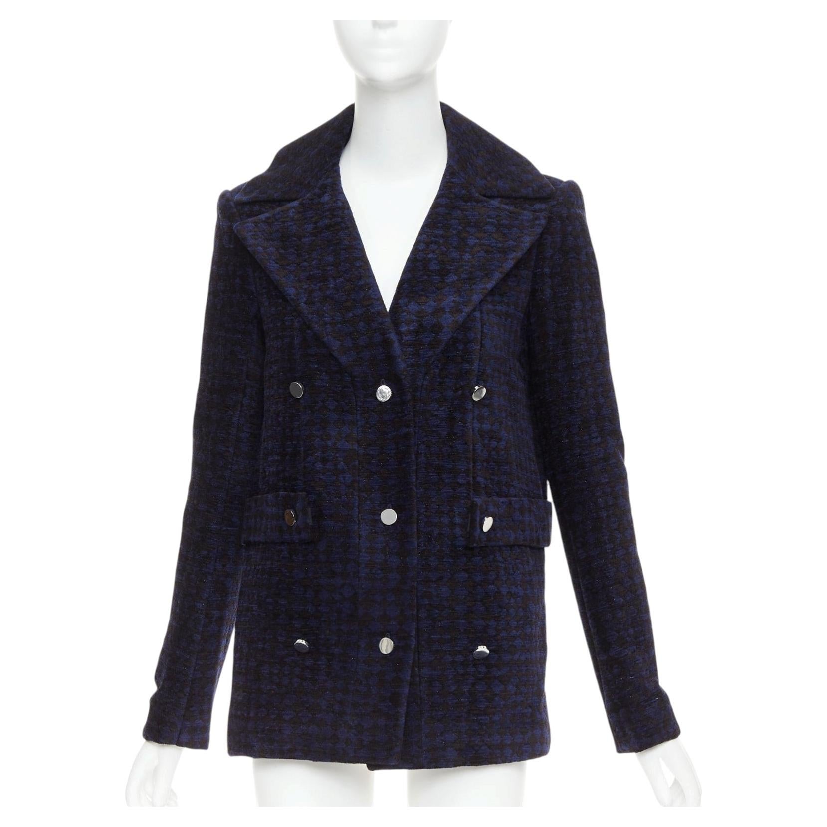 Abrigo de doble botonadura de terciopelo texturizado negro y azul de The Row 2018, talla S (EE. UU.) en venta