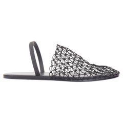 THE ROW 2021 Macrame Net elastic strap fabric mesh slingback flat shoes EU36
