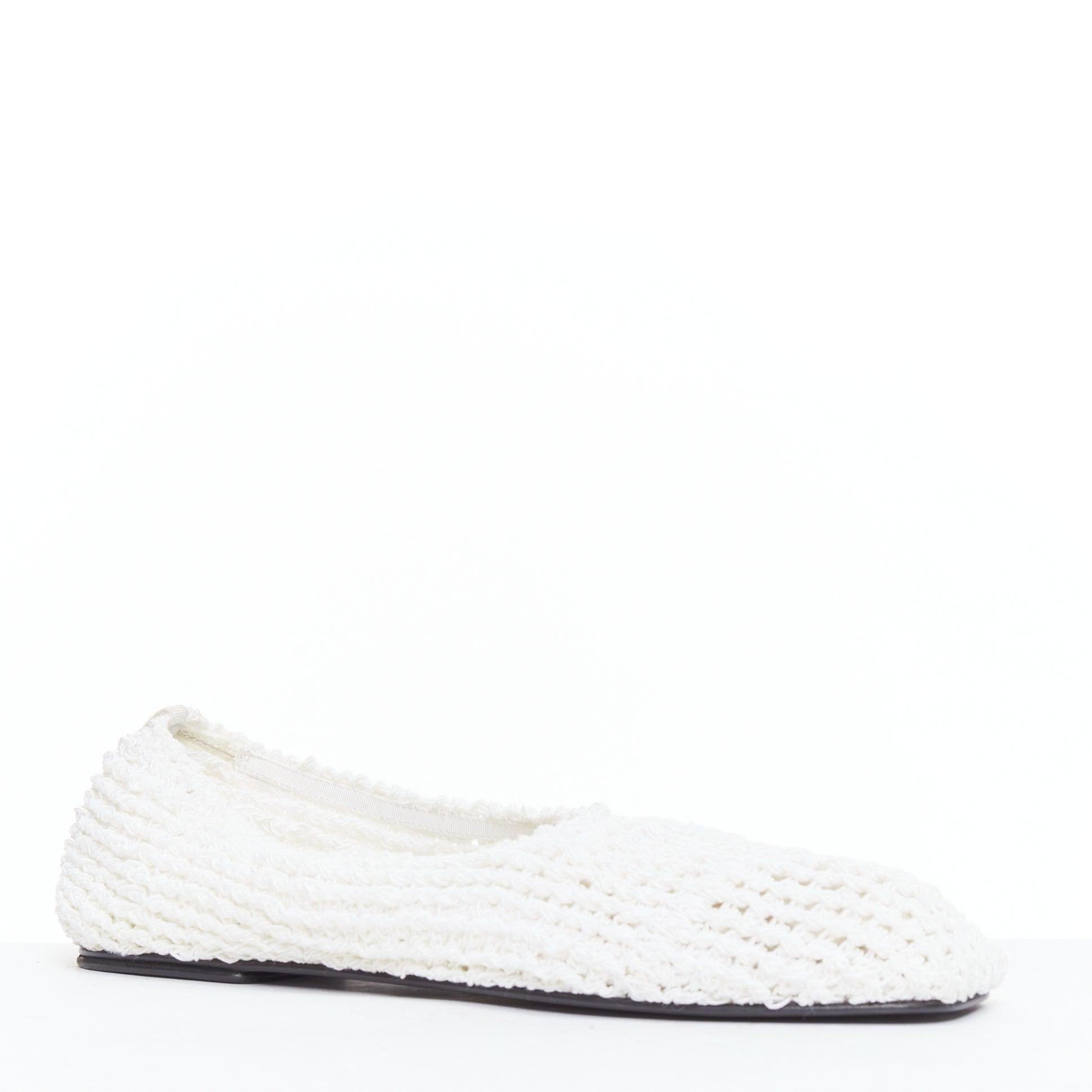 Gray THE ROW 2024 Ballet white crochet fabric trimmed flat shoes EU38 For Sale